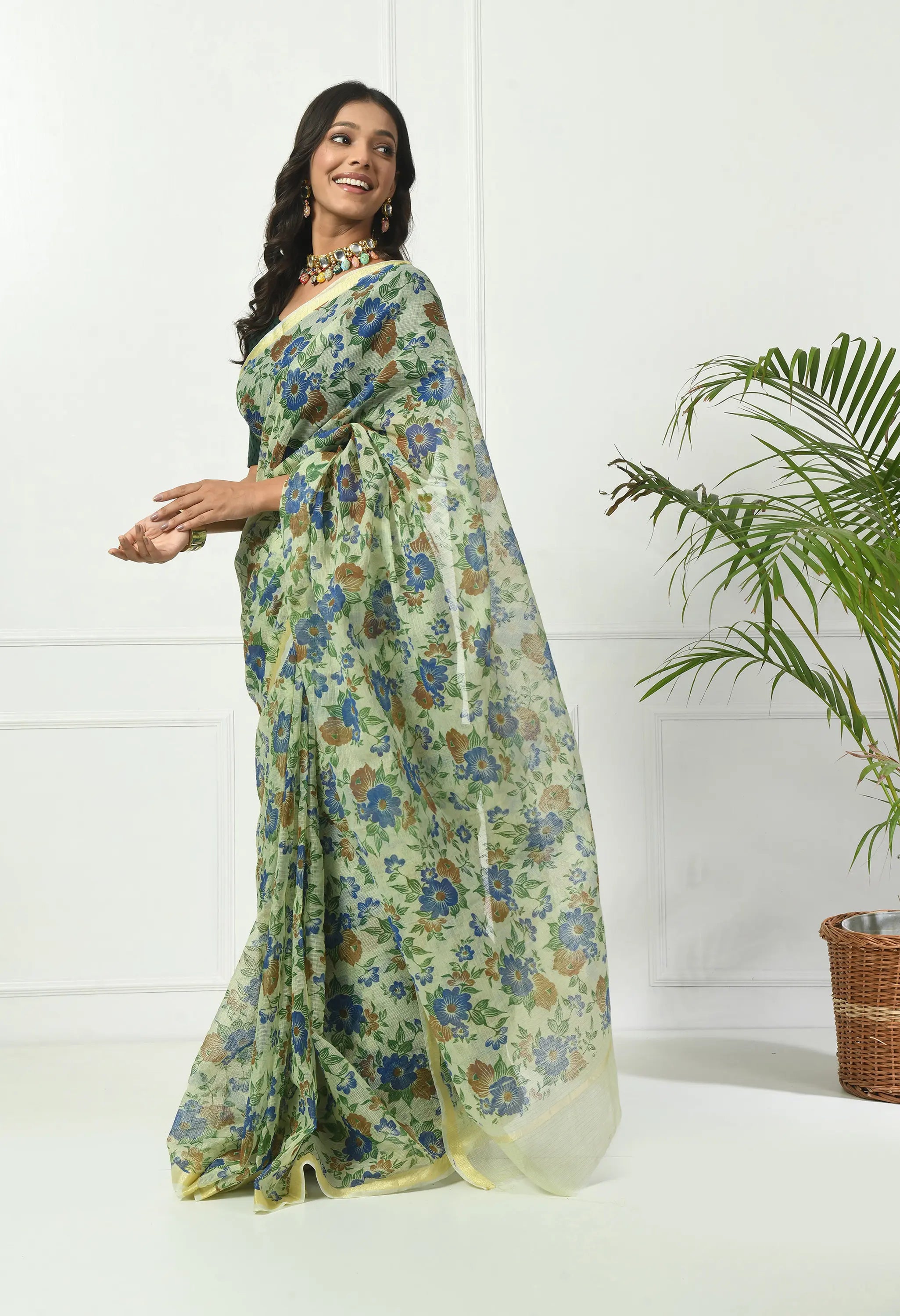 Honeydew Yellow Cotton with Opulent Floral Pattern