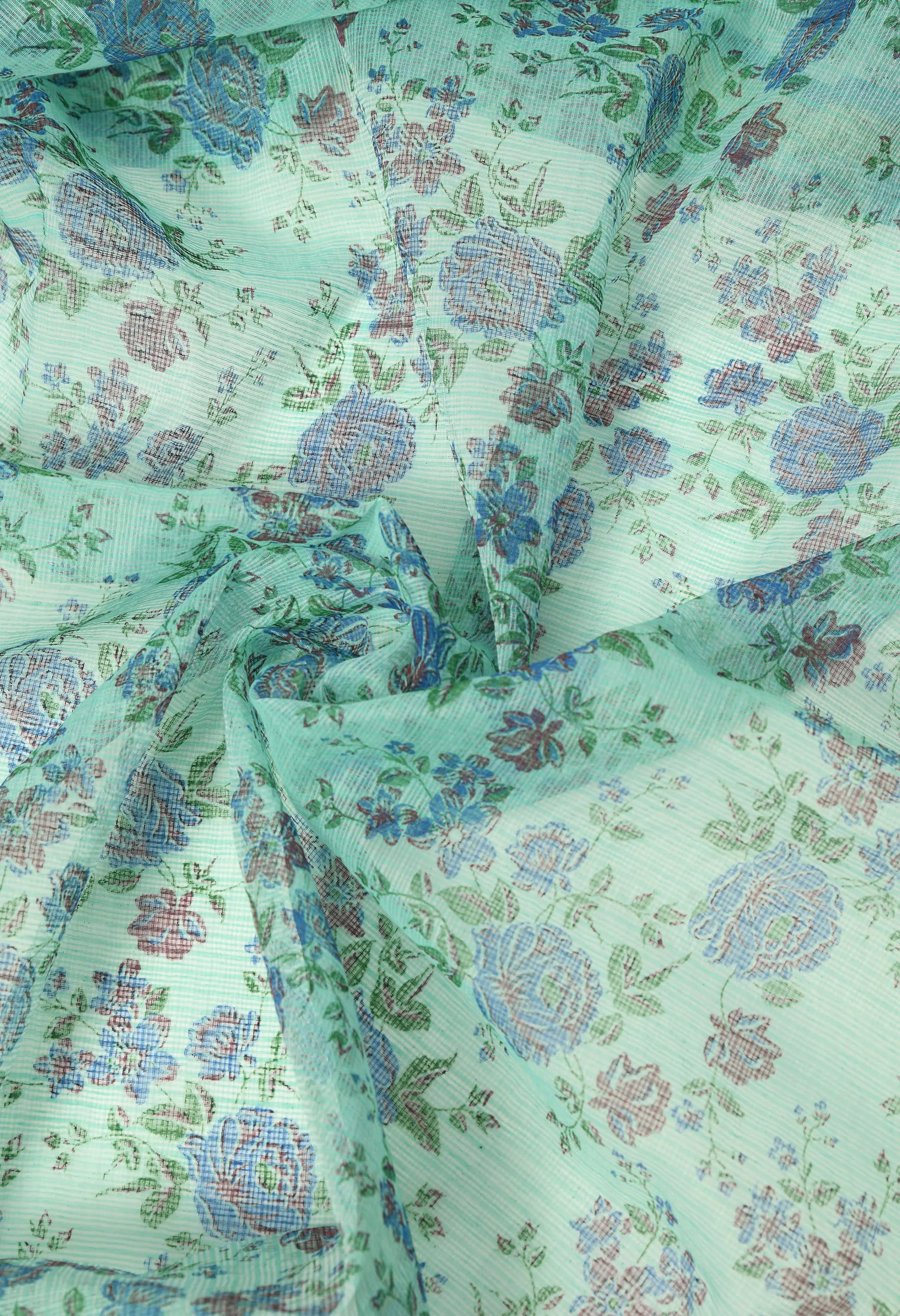 Turquoise Firozi Cotton with Ornate Floral Pattern