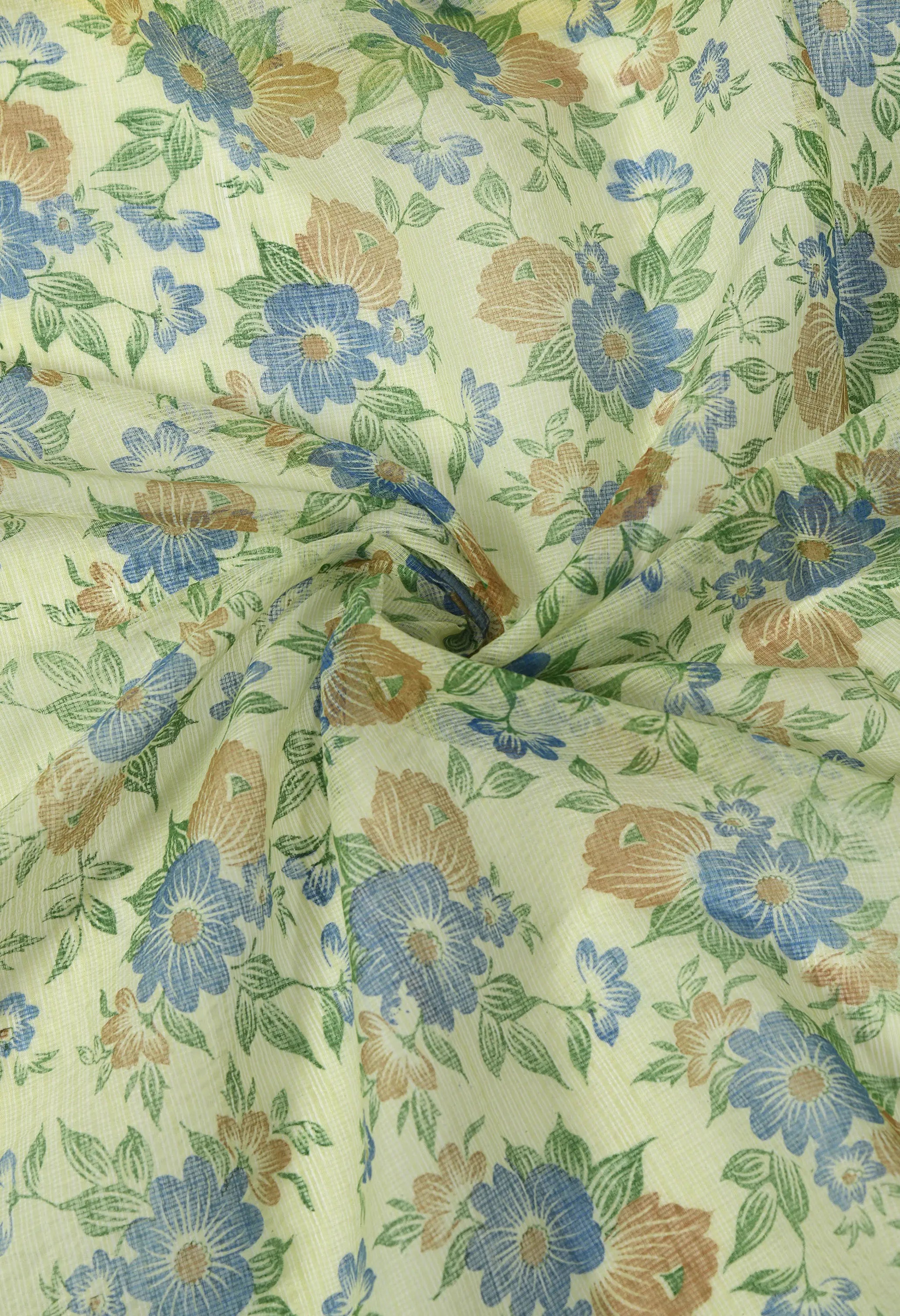 Honeydew Yellow Cotton with Opulent Floral Pattern