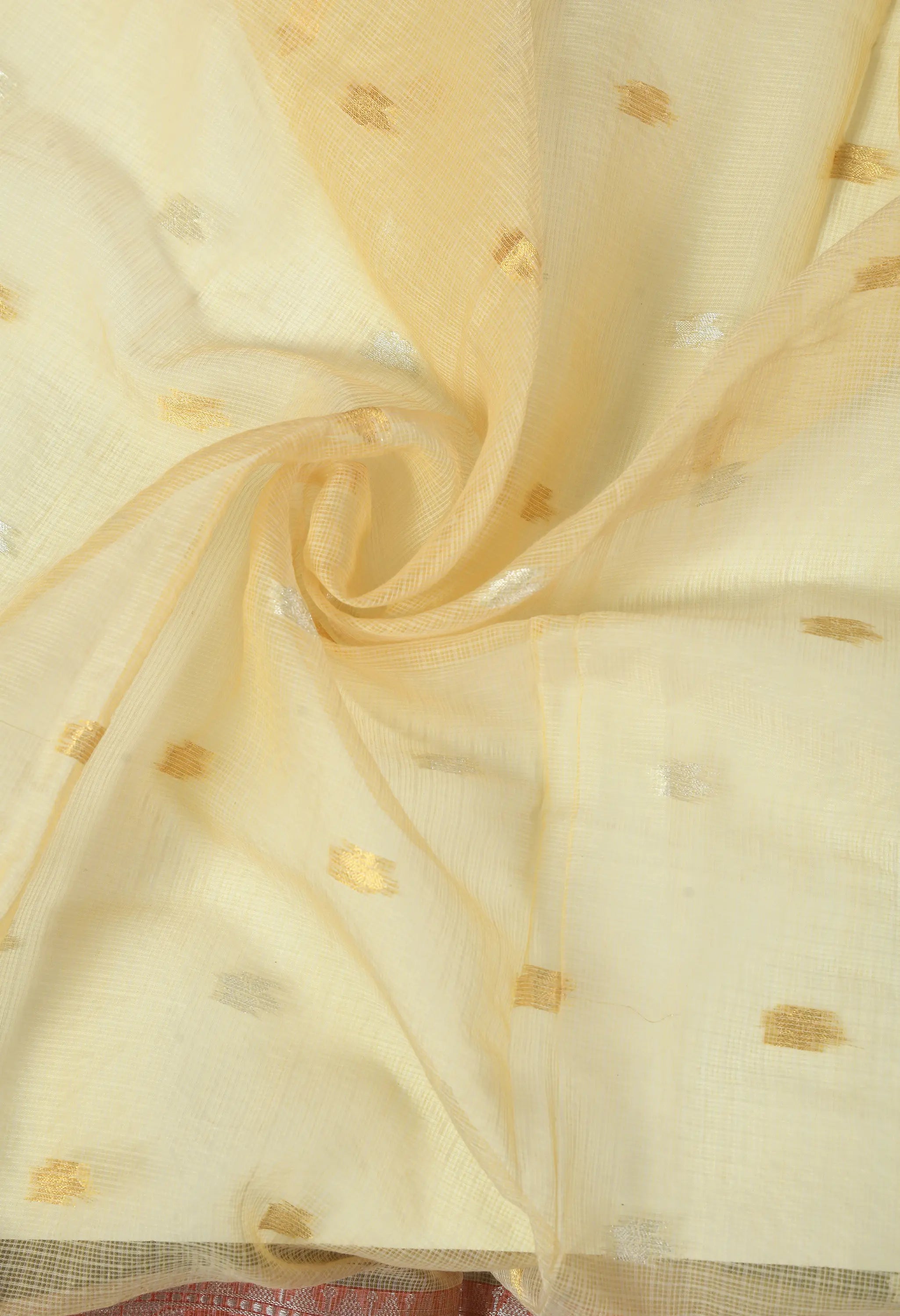 Almond Yellow Cotton with Contrasting Red Border