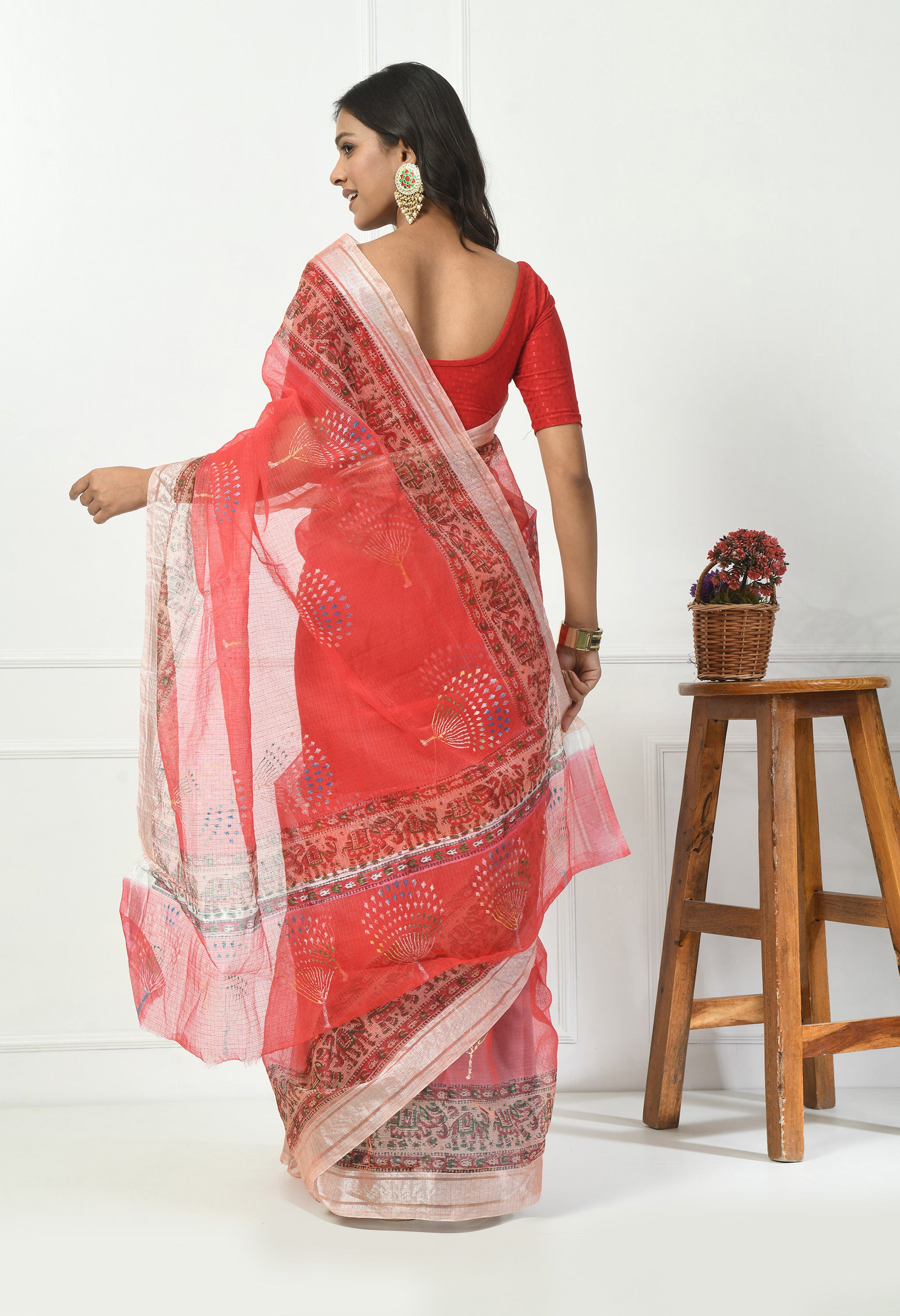 Tomato Red Kota Doria with Border Saree