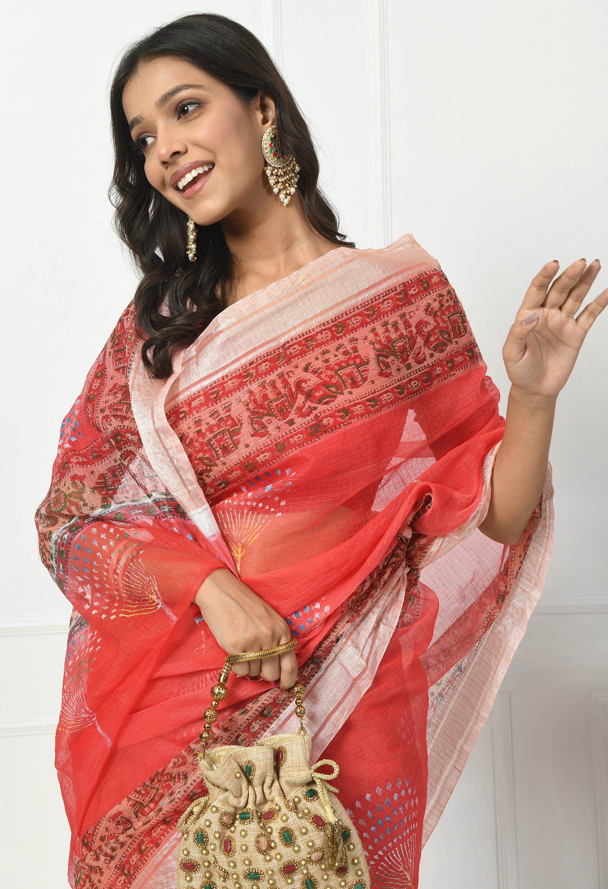 Tomato Red Kota Doria with Border Saree