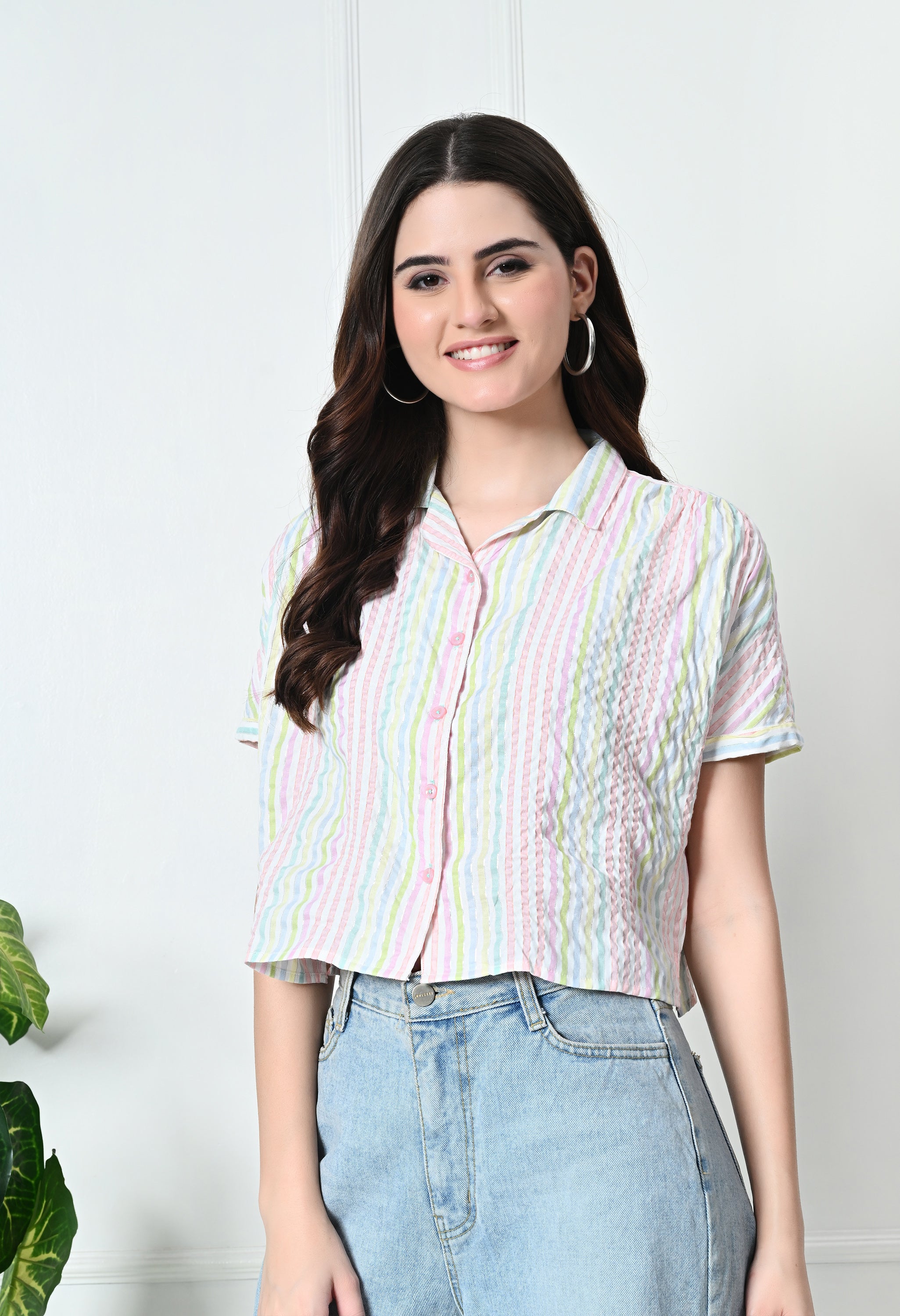 Multi-Color Stripe Cotton Short Shirt