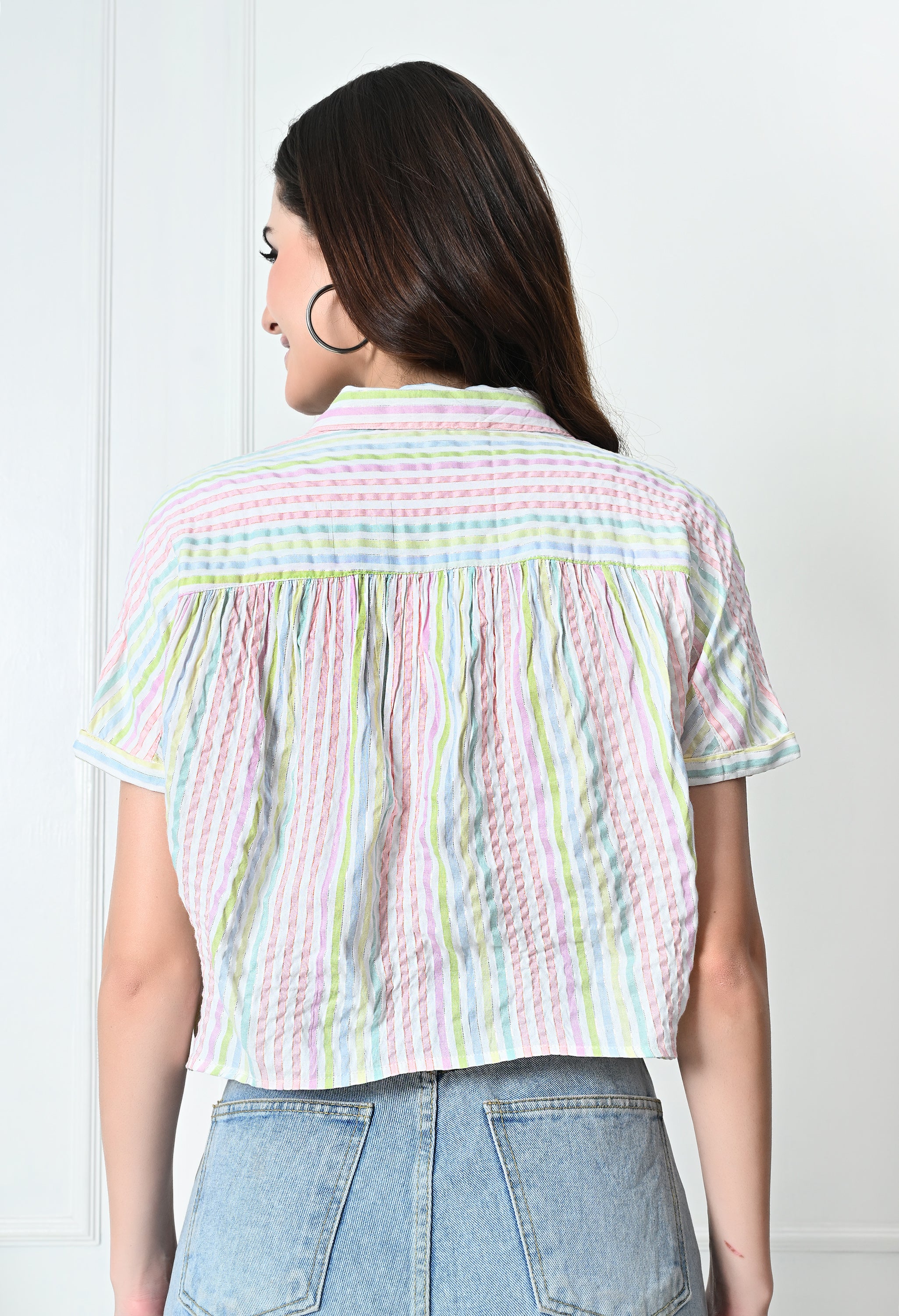 Multi-Color Stripe Cotton Short Shirt