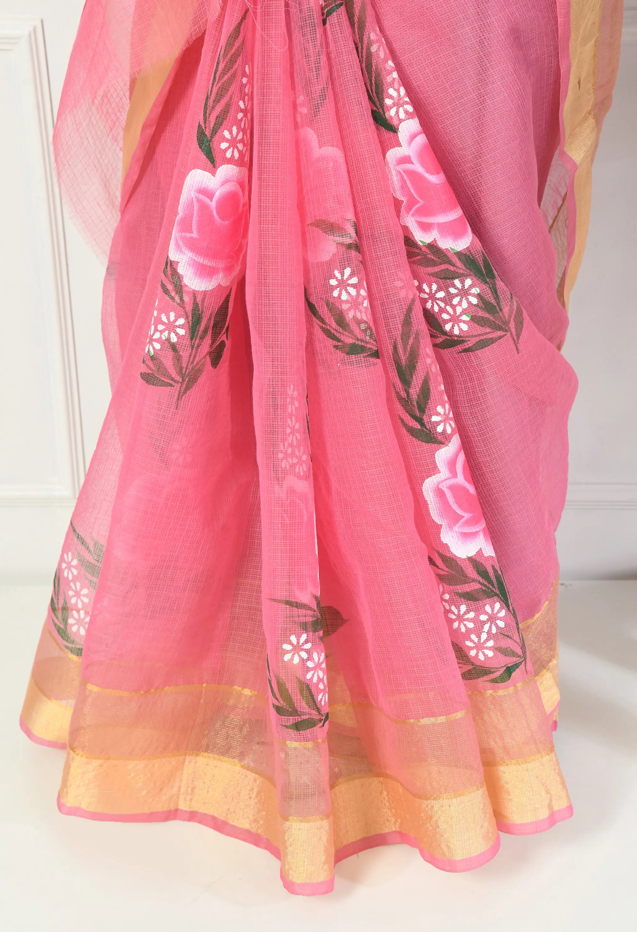 Soft Baby Pink Cotton with Exquisite Floral Design