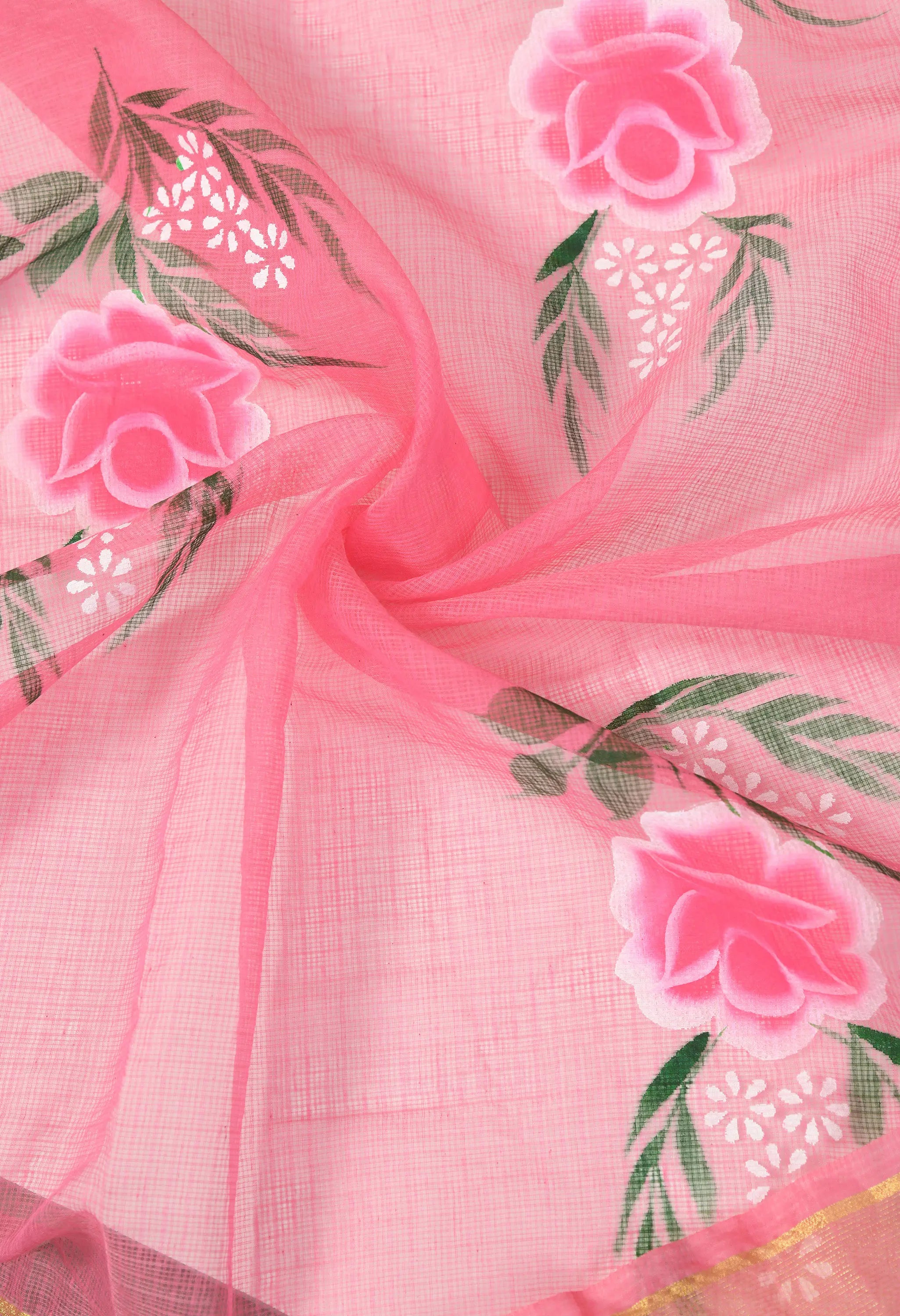 Soft Baby Pink Cotton with Exquisite Floral Design