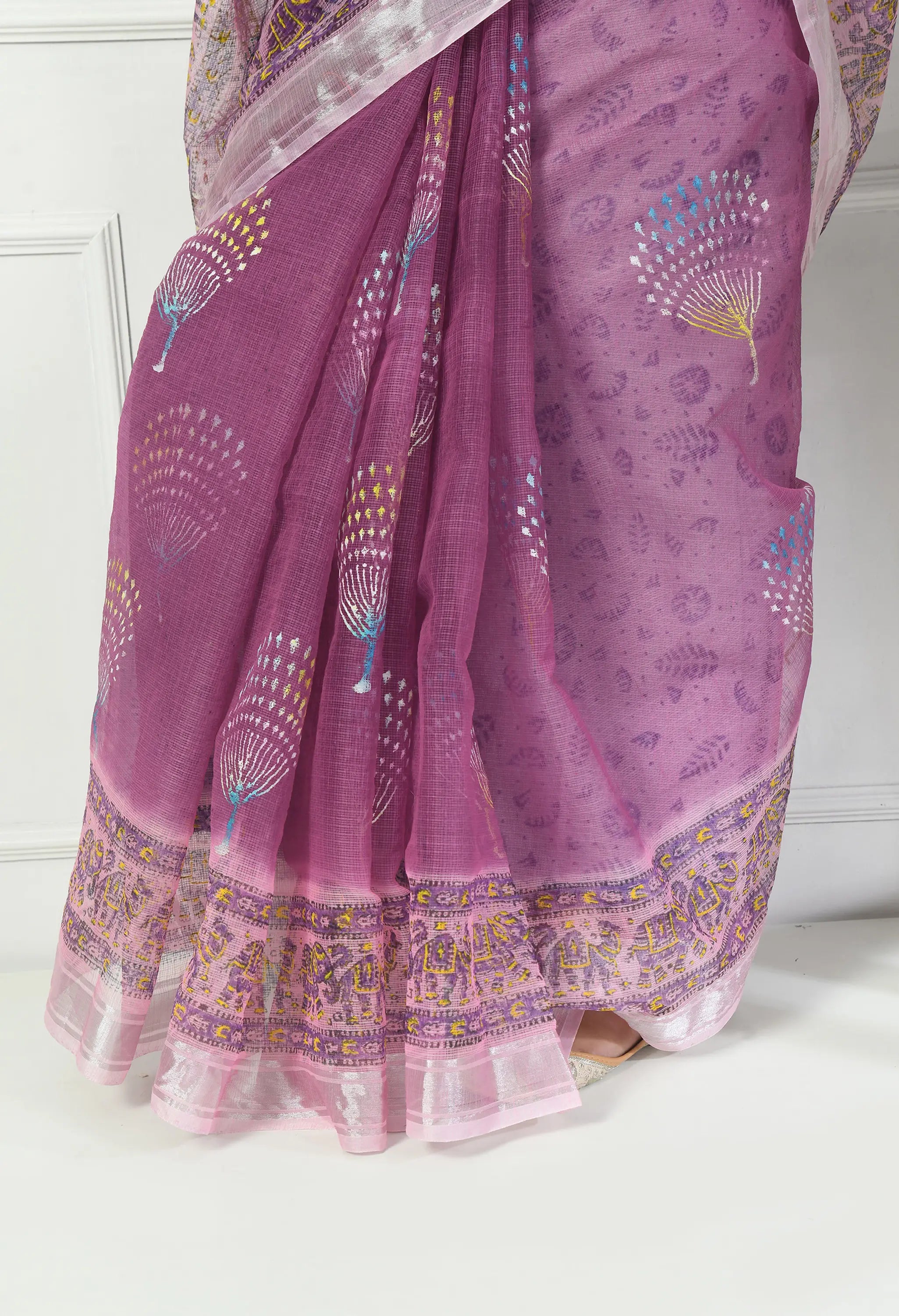 Lavender Kota Doria with Silver Border Saree