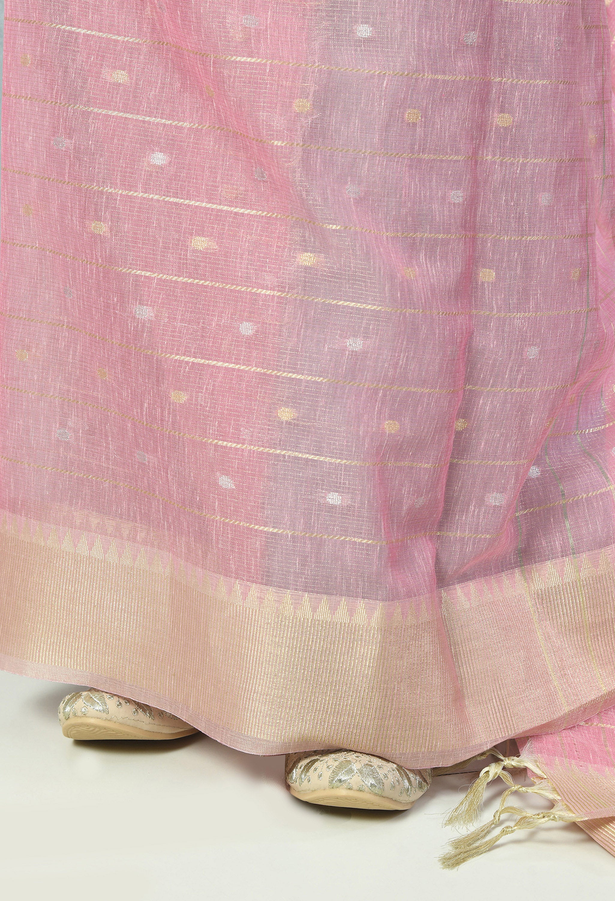 Pink Cotton with Light Gold Design Saree