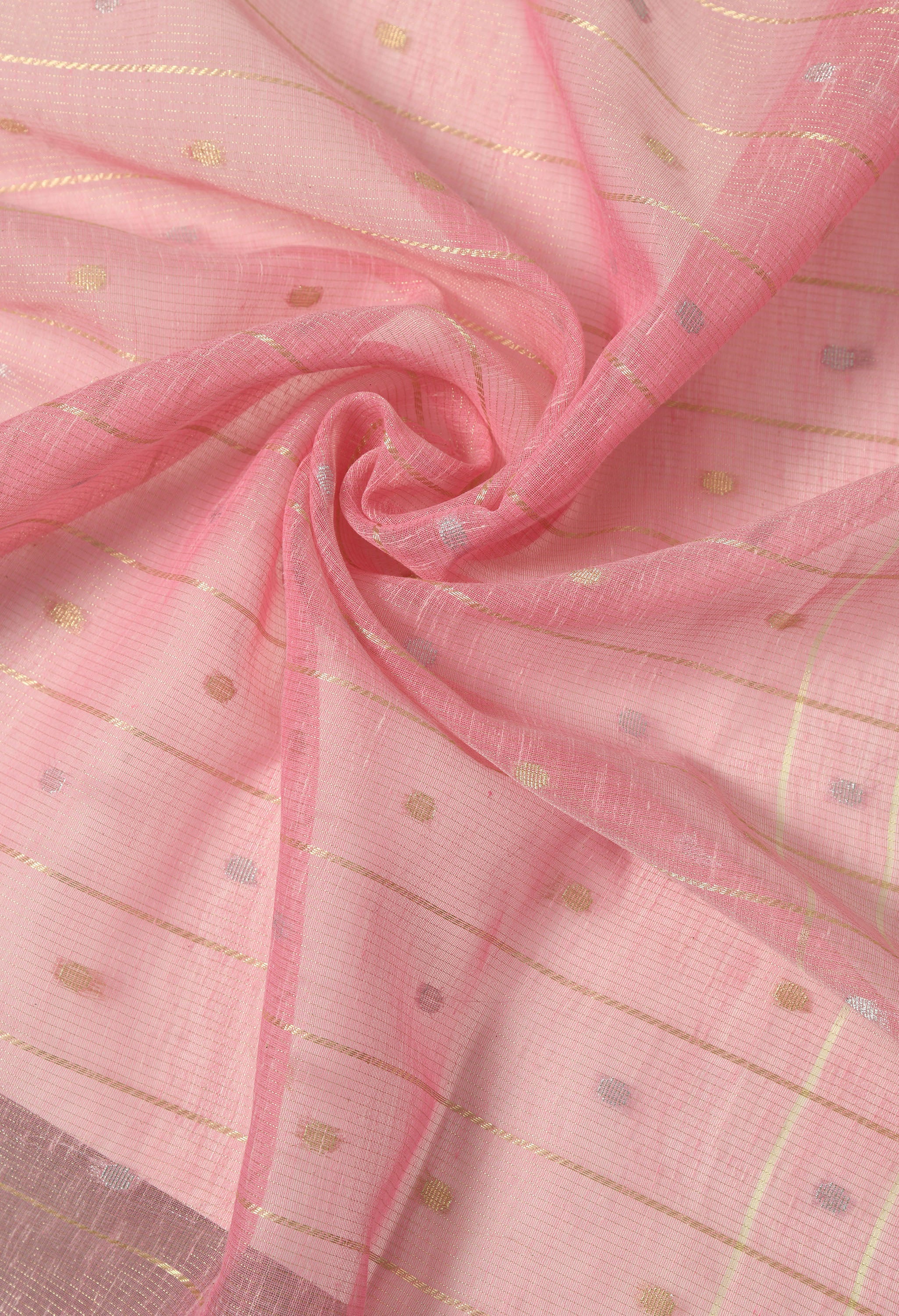 Pink Cotton with Light Gold Design Saree