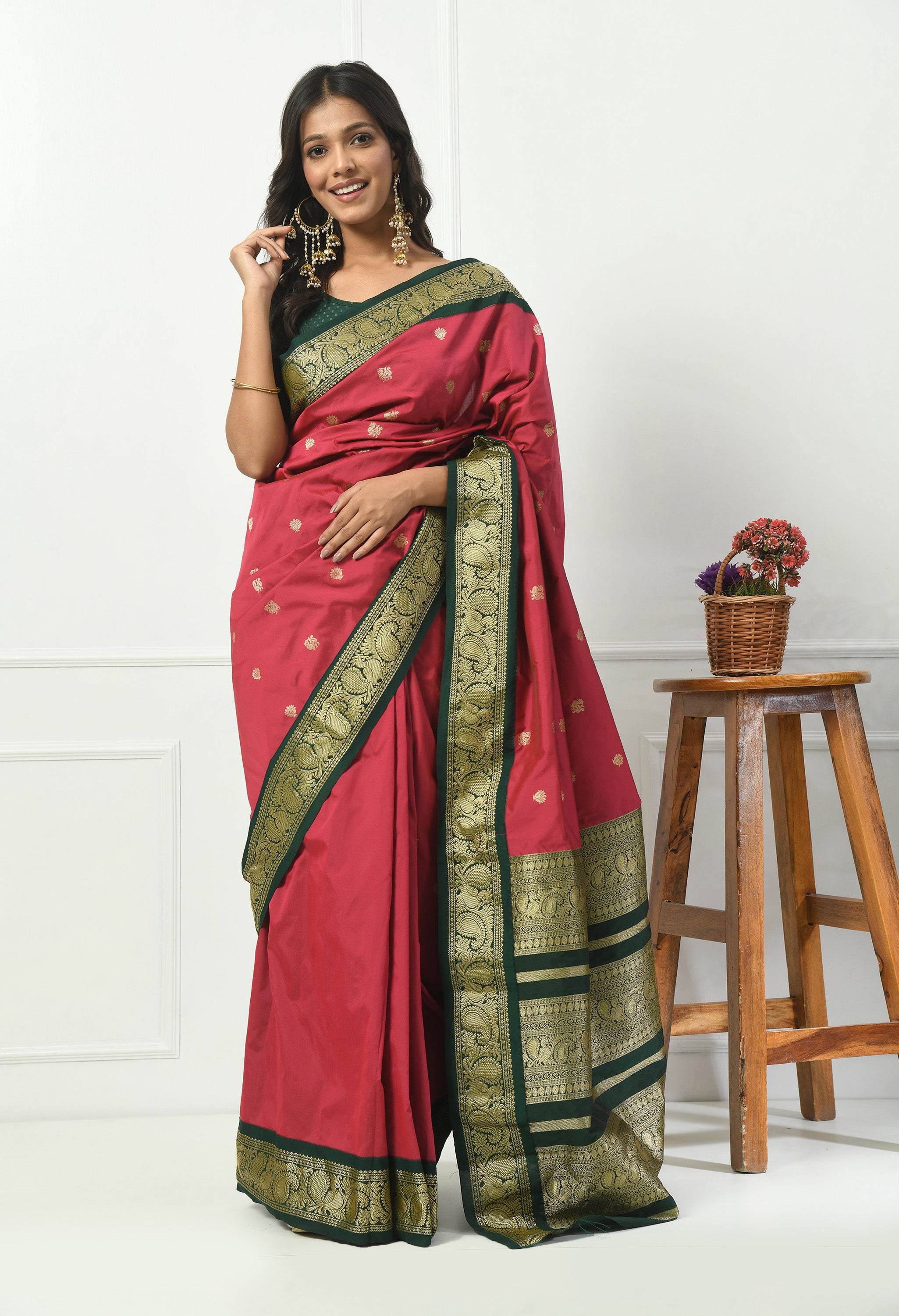 Royal Maroon Bangalore Kadiyal with Black Gold Zari Border