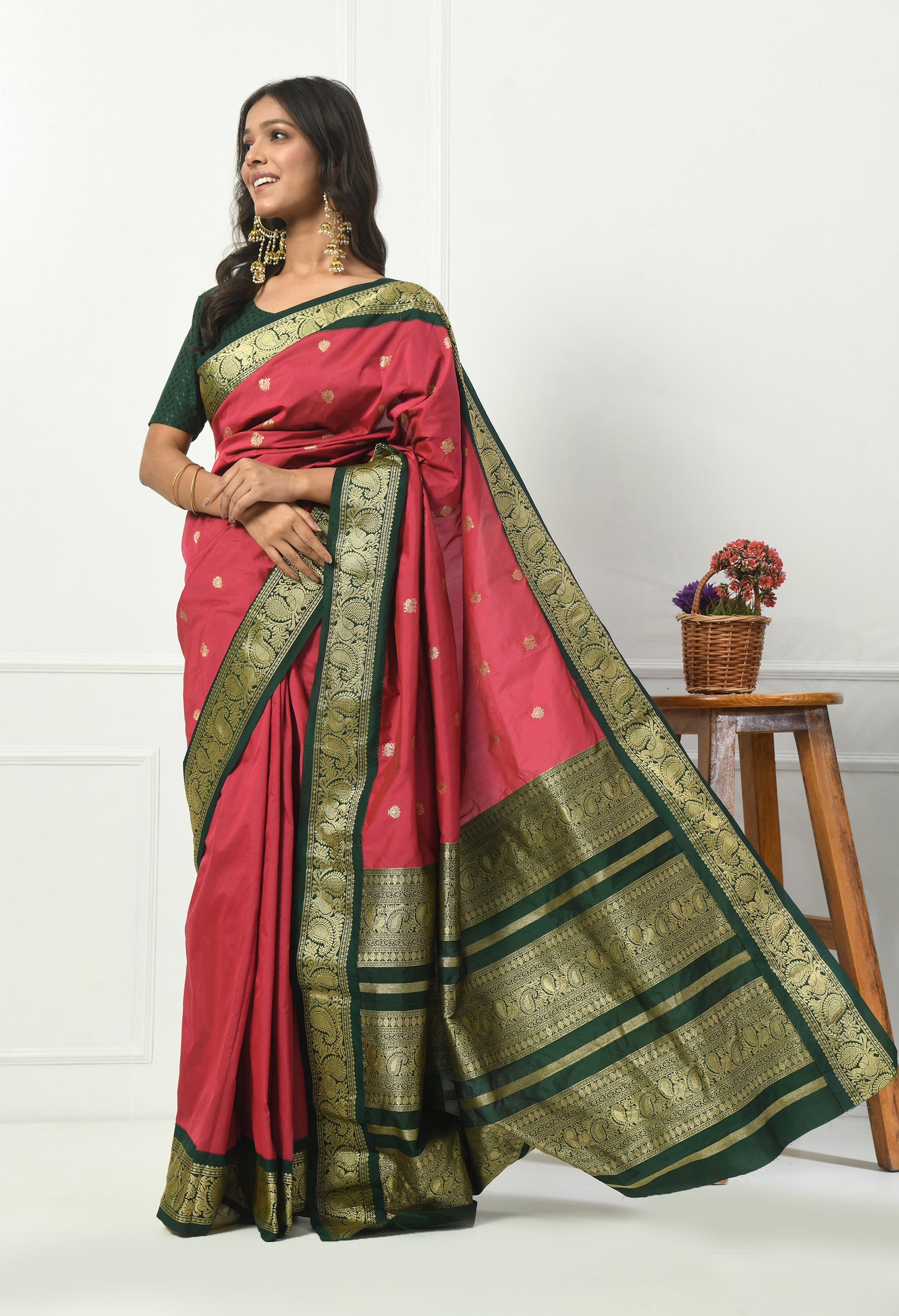 Royal Maroon Bangalore Kadiyal with Black Gold Zari Border