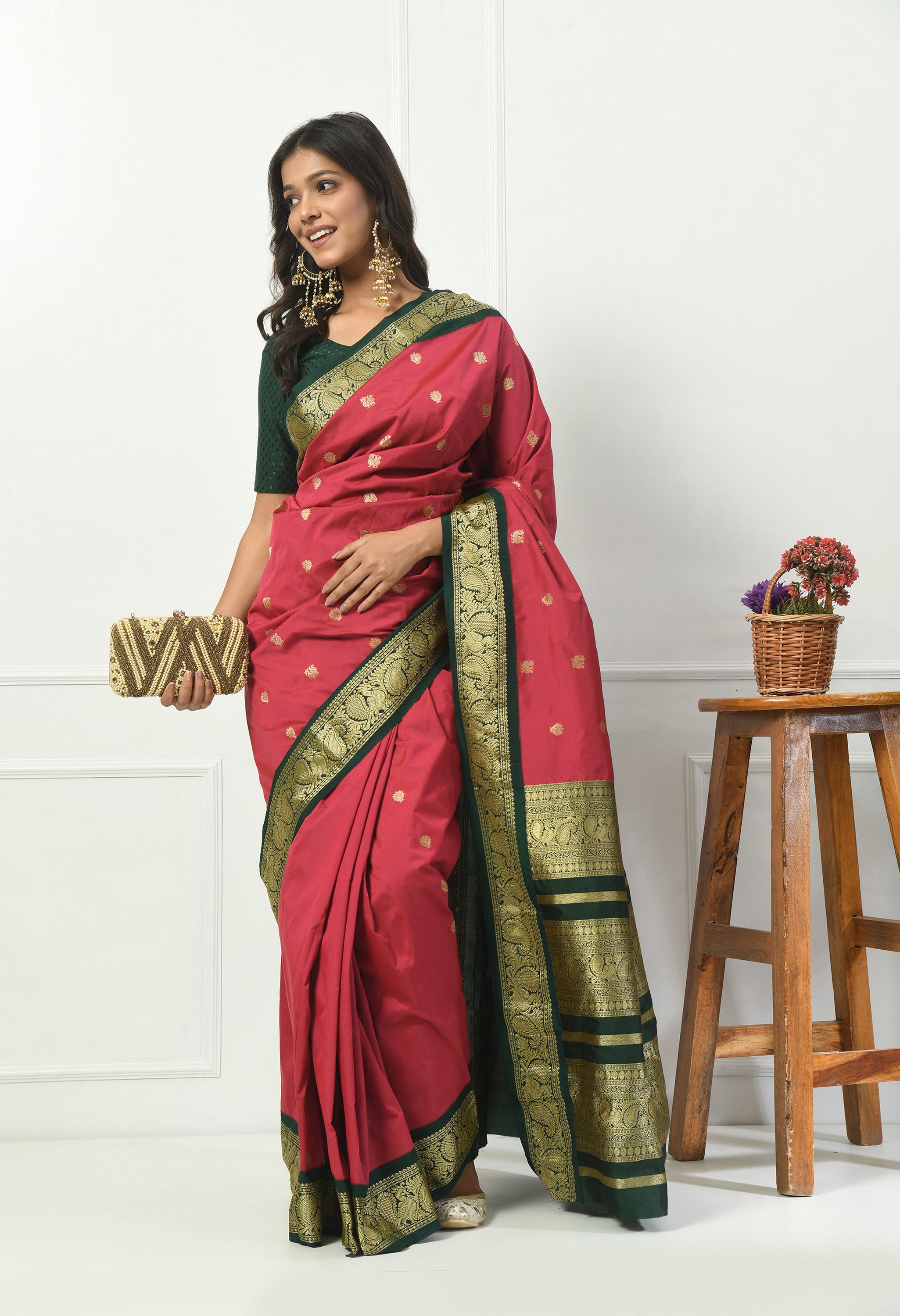 Royal Maroon Bangalore Kadiyal with Black Gold Zari Border