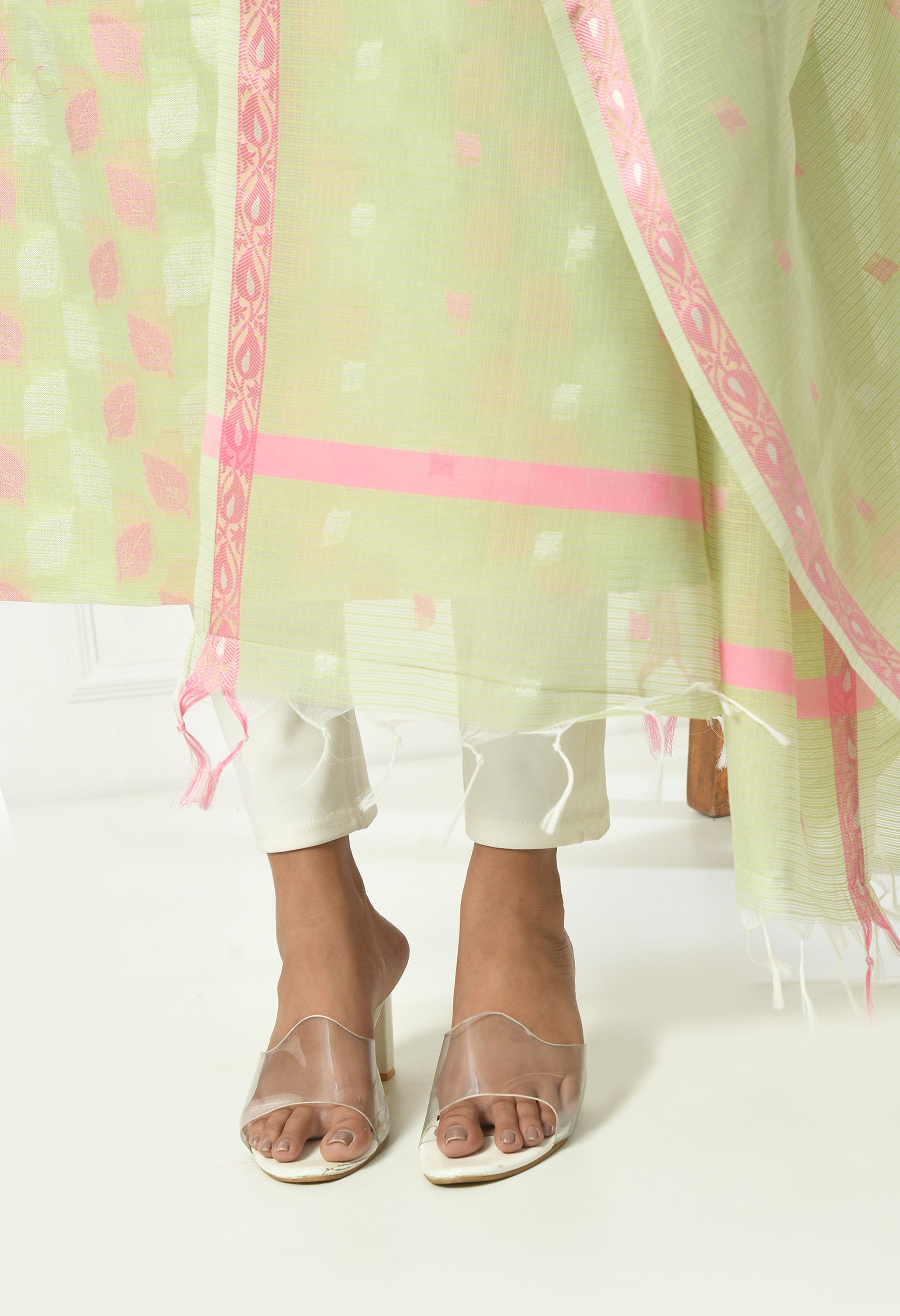 Pista Green Cotton with Leaf Design (Unstitched Suit)