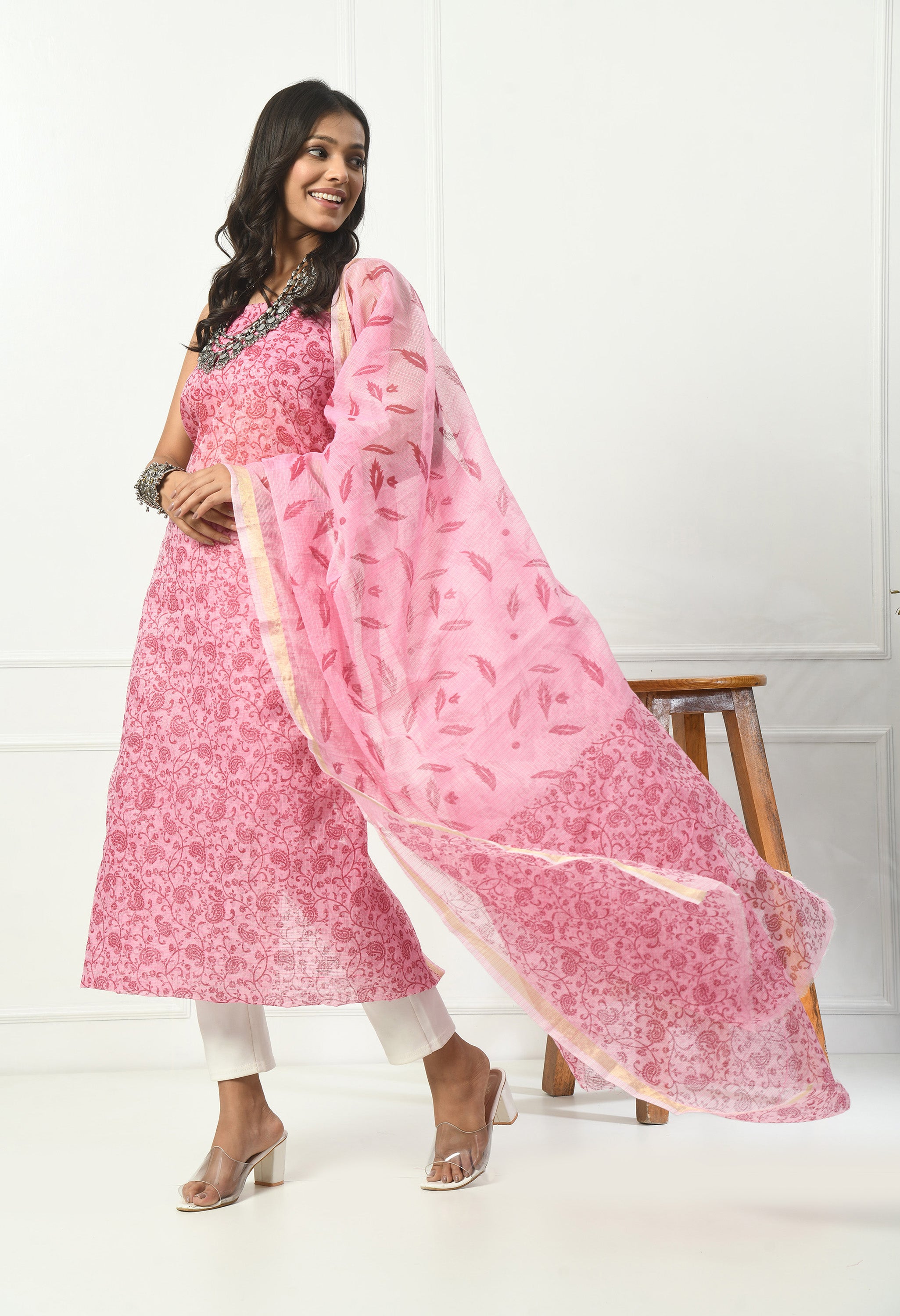 Pink Cotton with Paisley Pattern (Unstitched Suit)