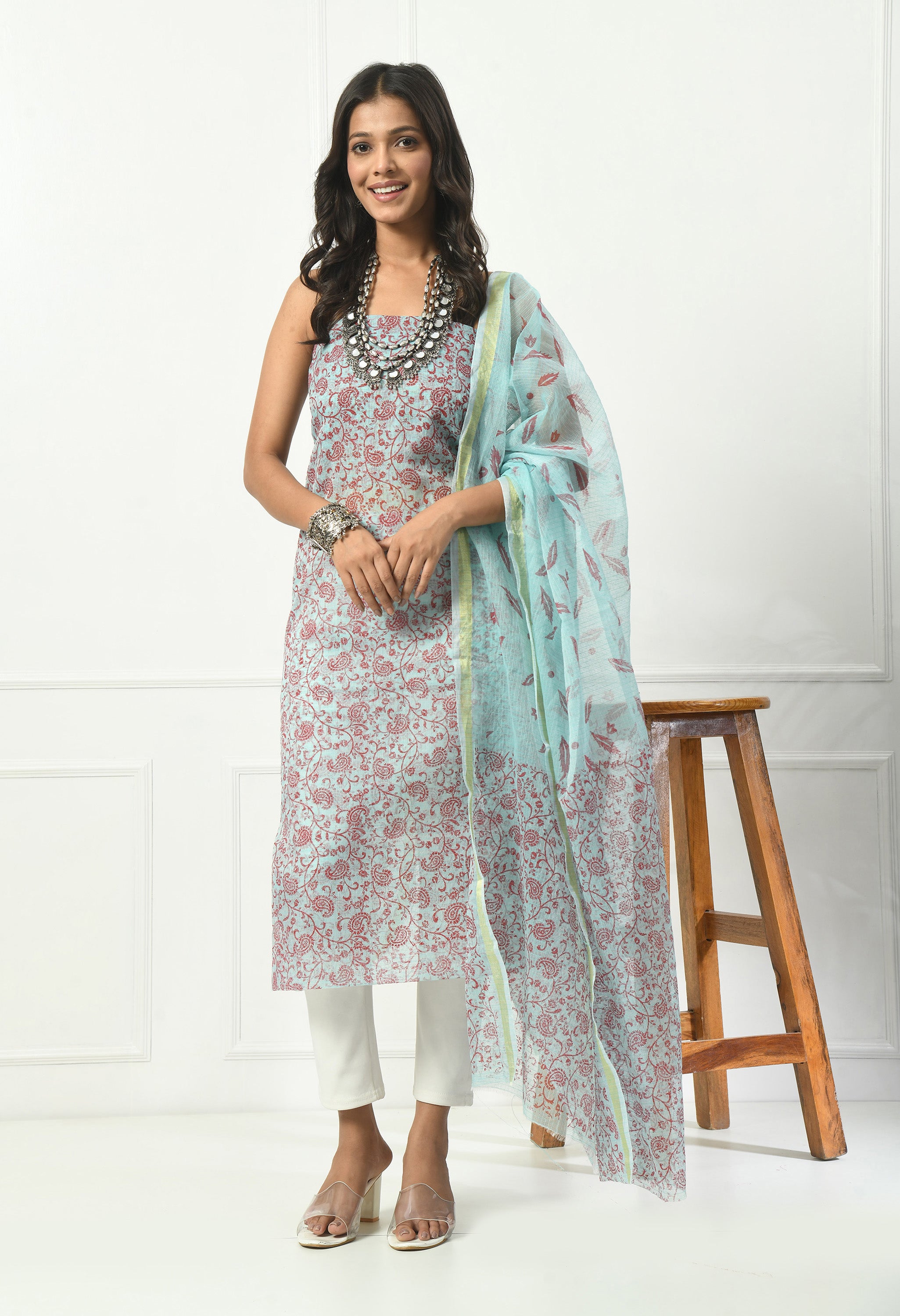 Light Blue with Paisley Pattern (Unstitched Suit)