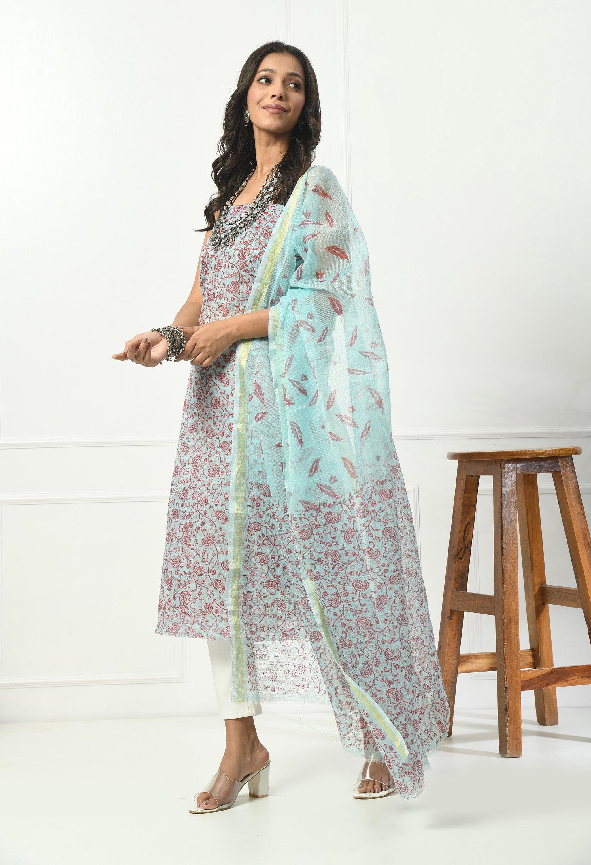 Light Blue with Paisley Pattern (Unstitched Suit)