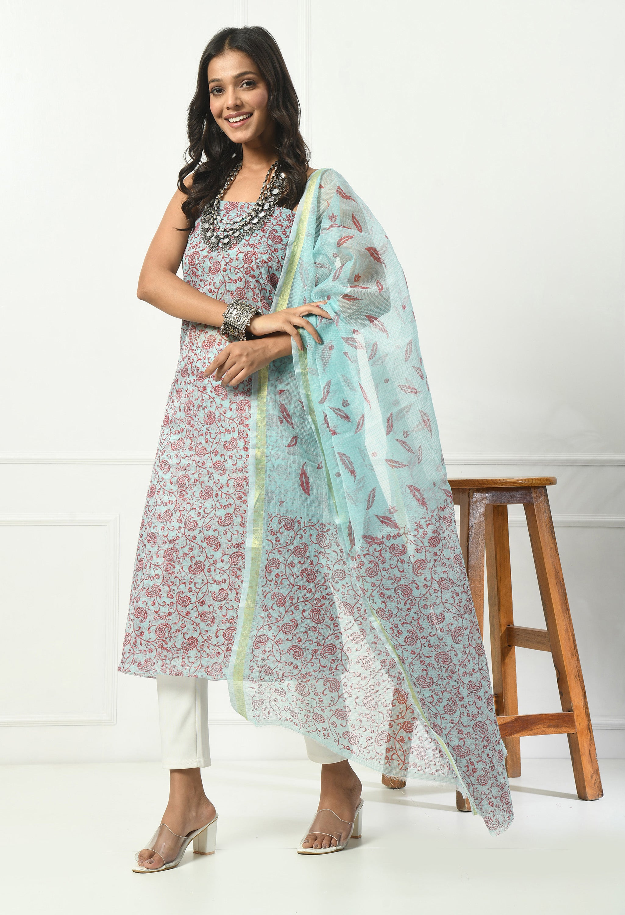 Light Blue with Paisley Pattern (Unstitched Suit)