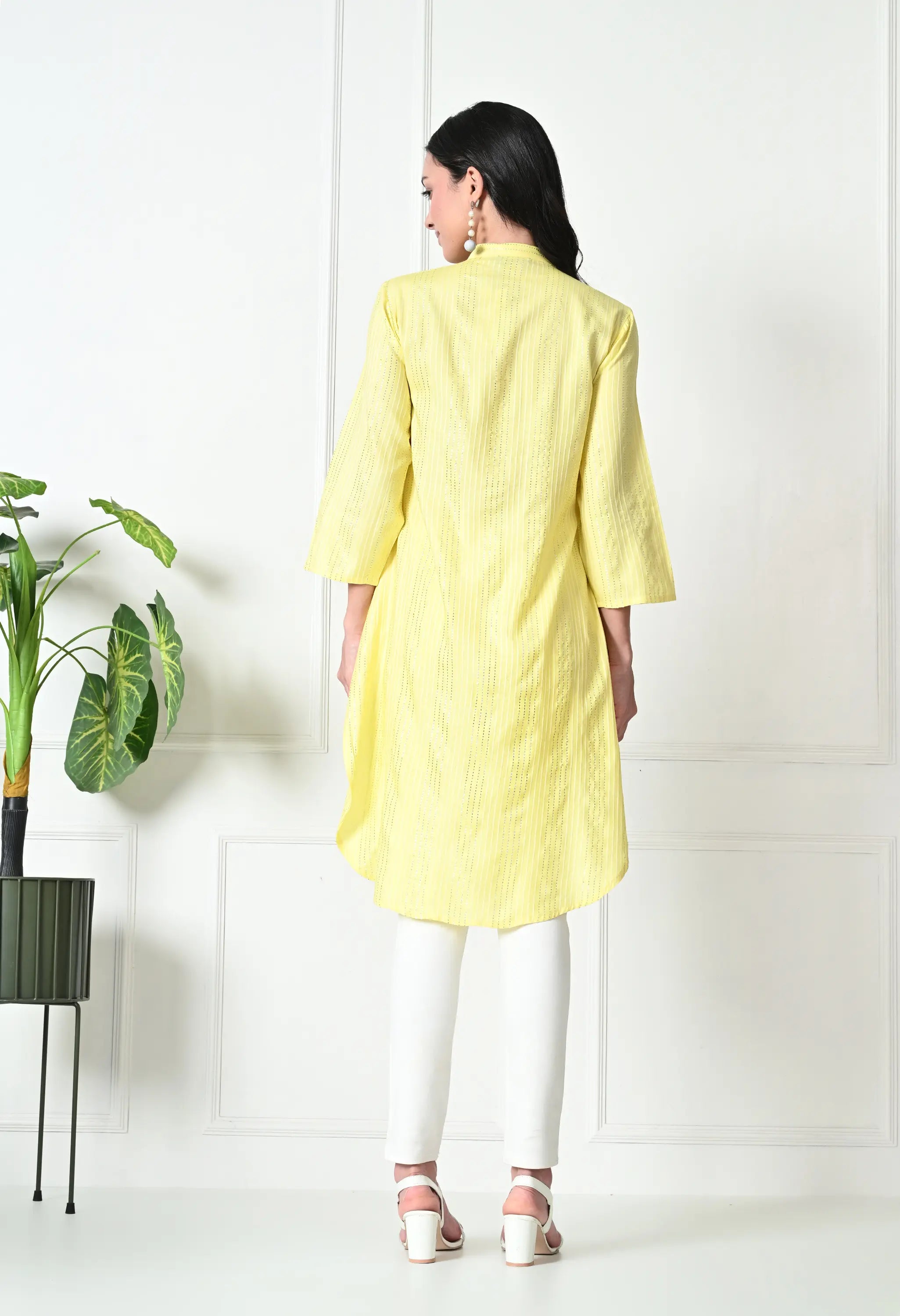 Pastel Yellow Cotton Fitted Kurtis (with Pocket)