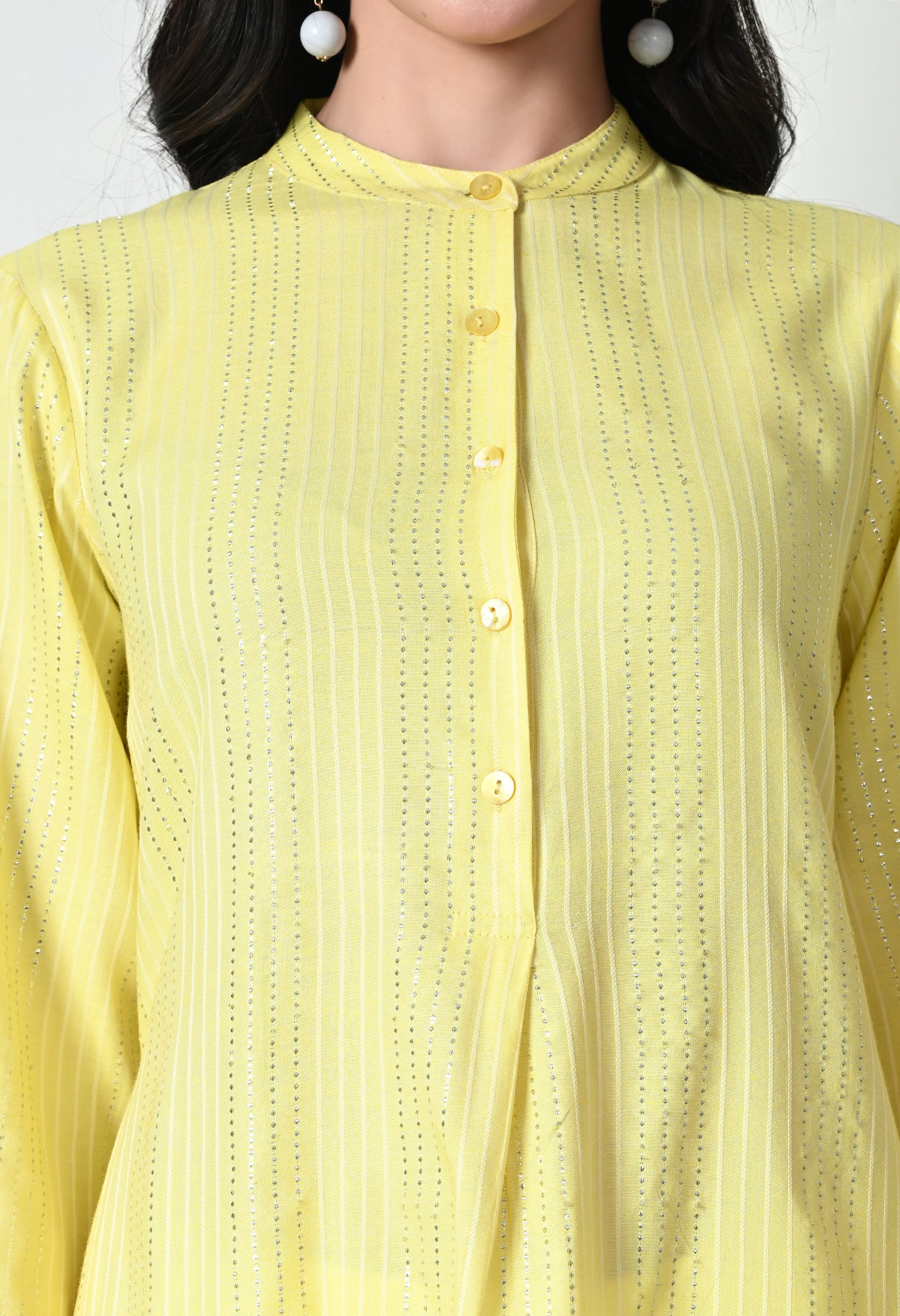 Pastel Yellow Cotton Fitted Kurtis (with Pocket)