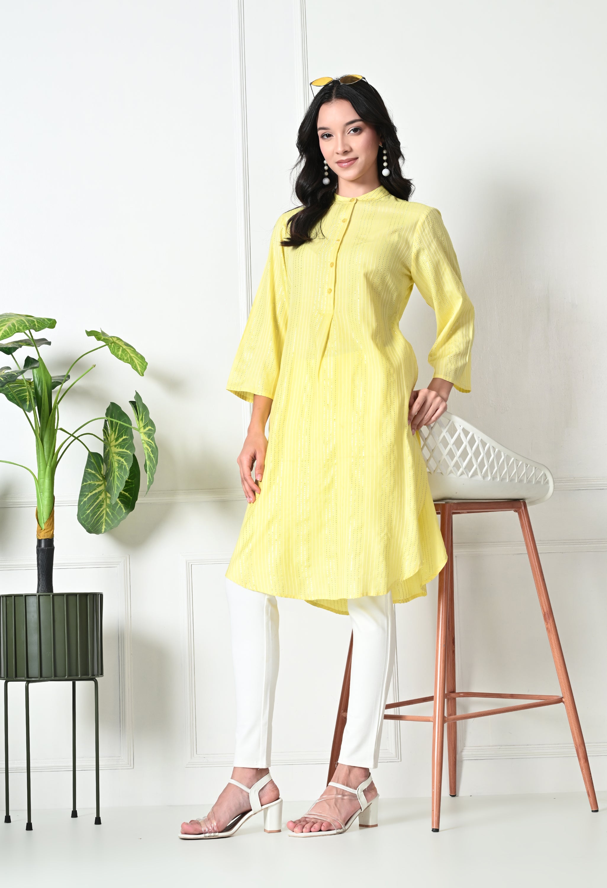 Pastel Yellow Cotton Fitted Kurtis (with Pocket)