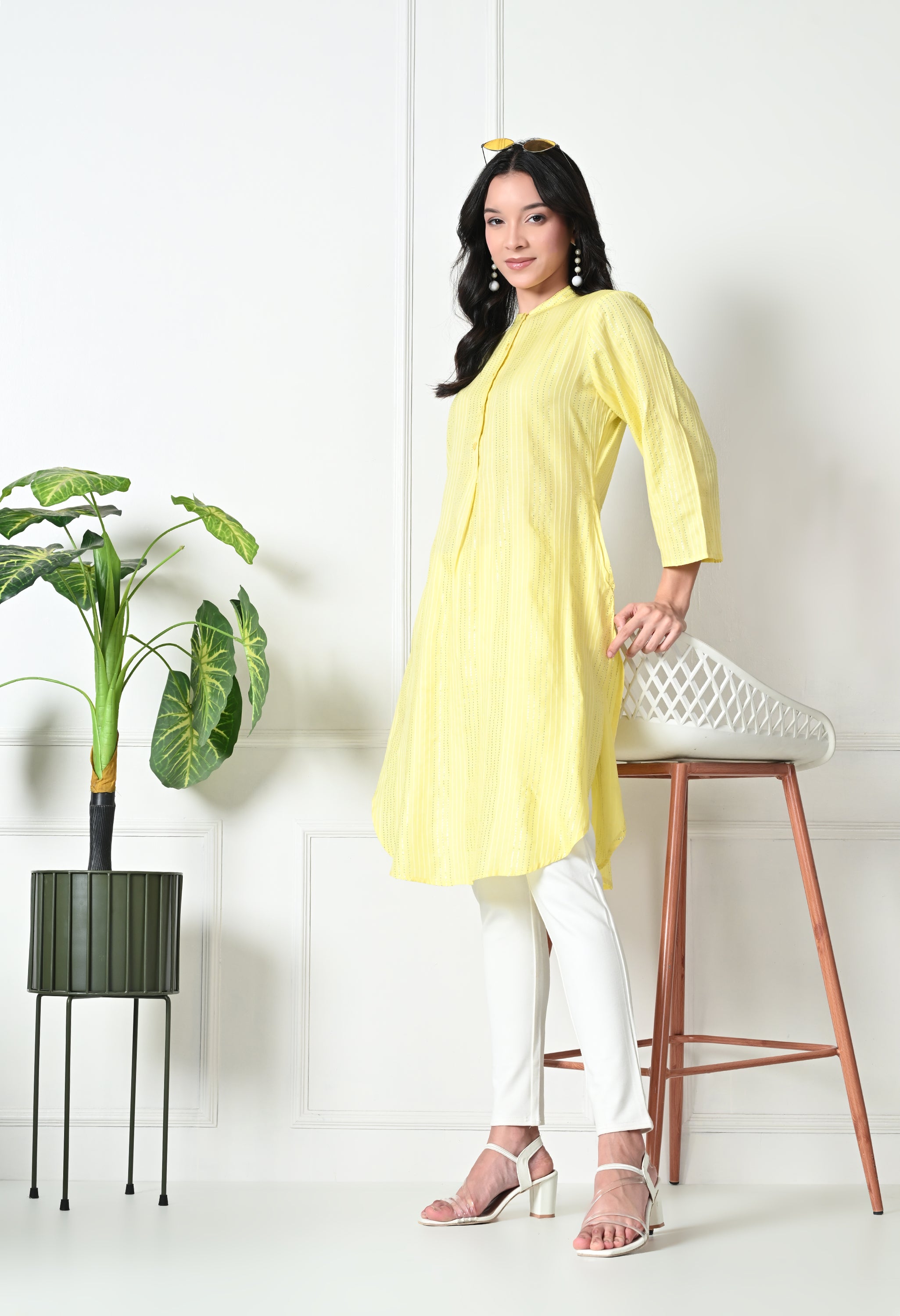 Pastel Yellow Cotton Fitted Kurtis (with Pocket)