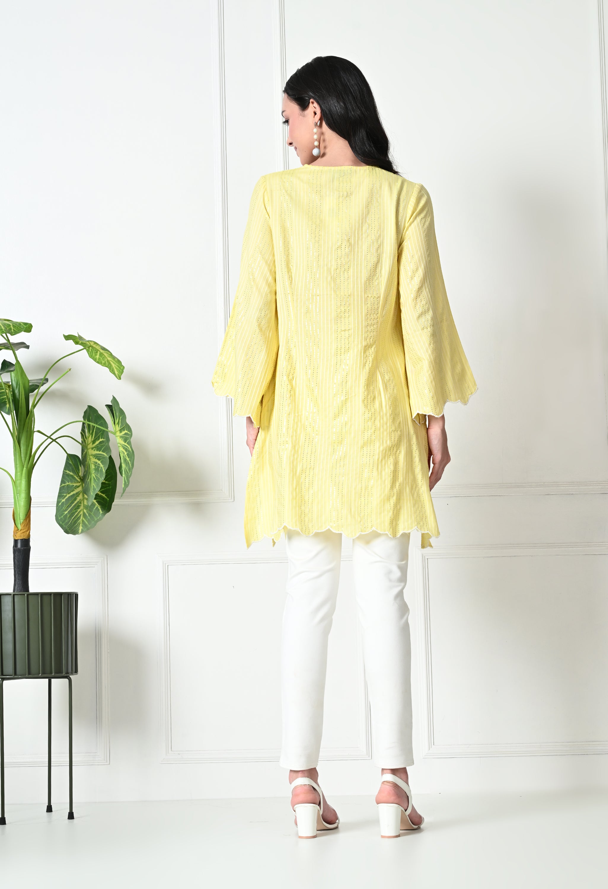 Pastel Yellow Cotton Short Kurtis (with Pocket)