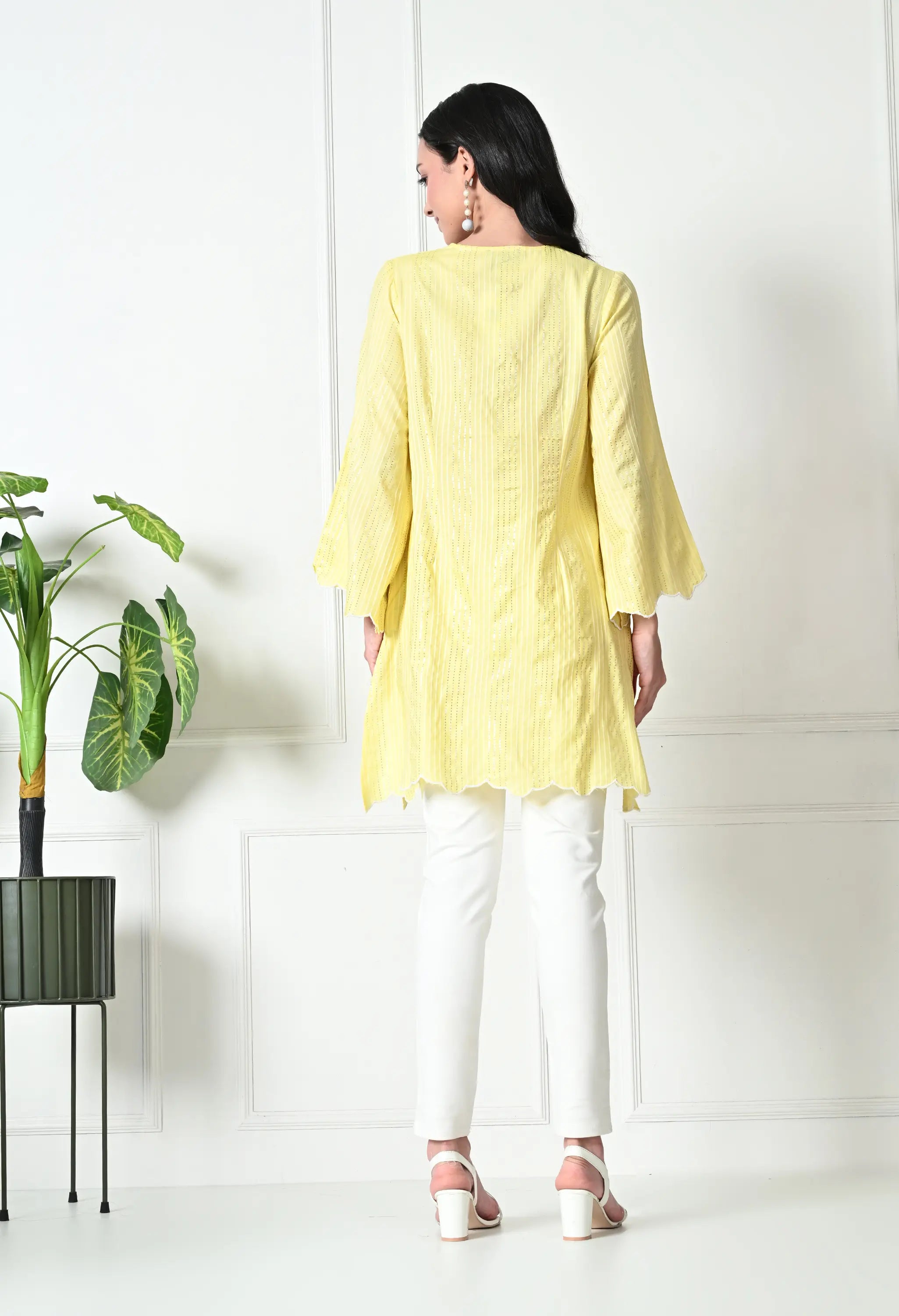 Pastel Yellow Cotton Short Kurtis (with Pocket)