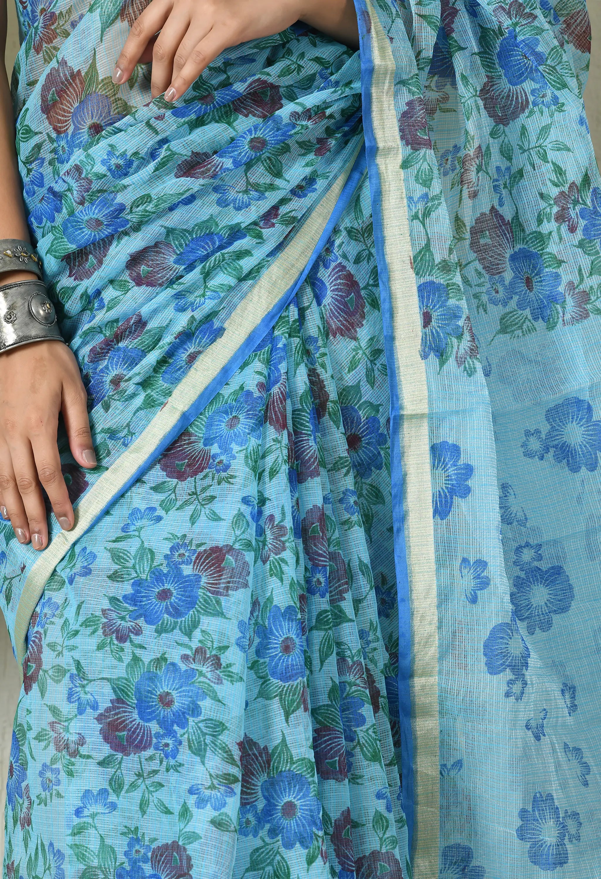 Sapphire Blue Cotton with Elegant Floral Pattern