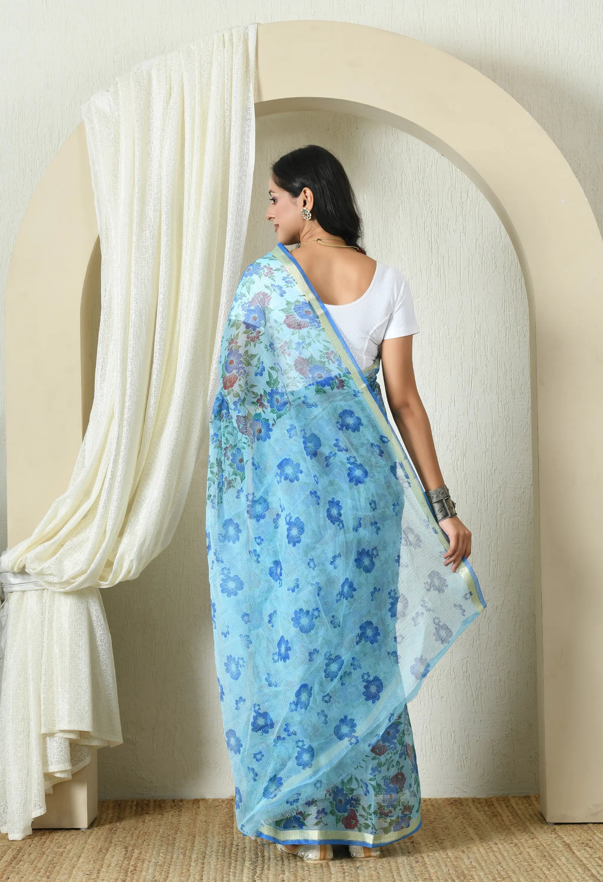 Sapphire Blue Cotton with Elegant Floral Pattern