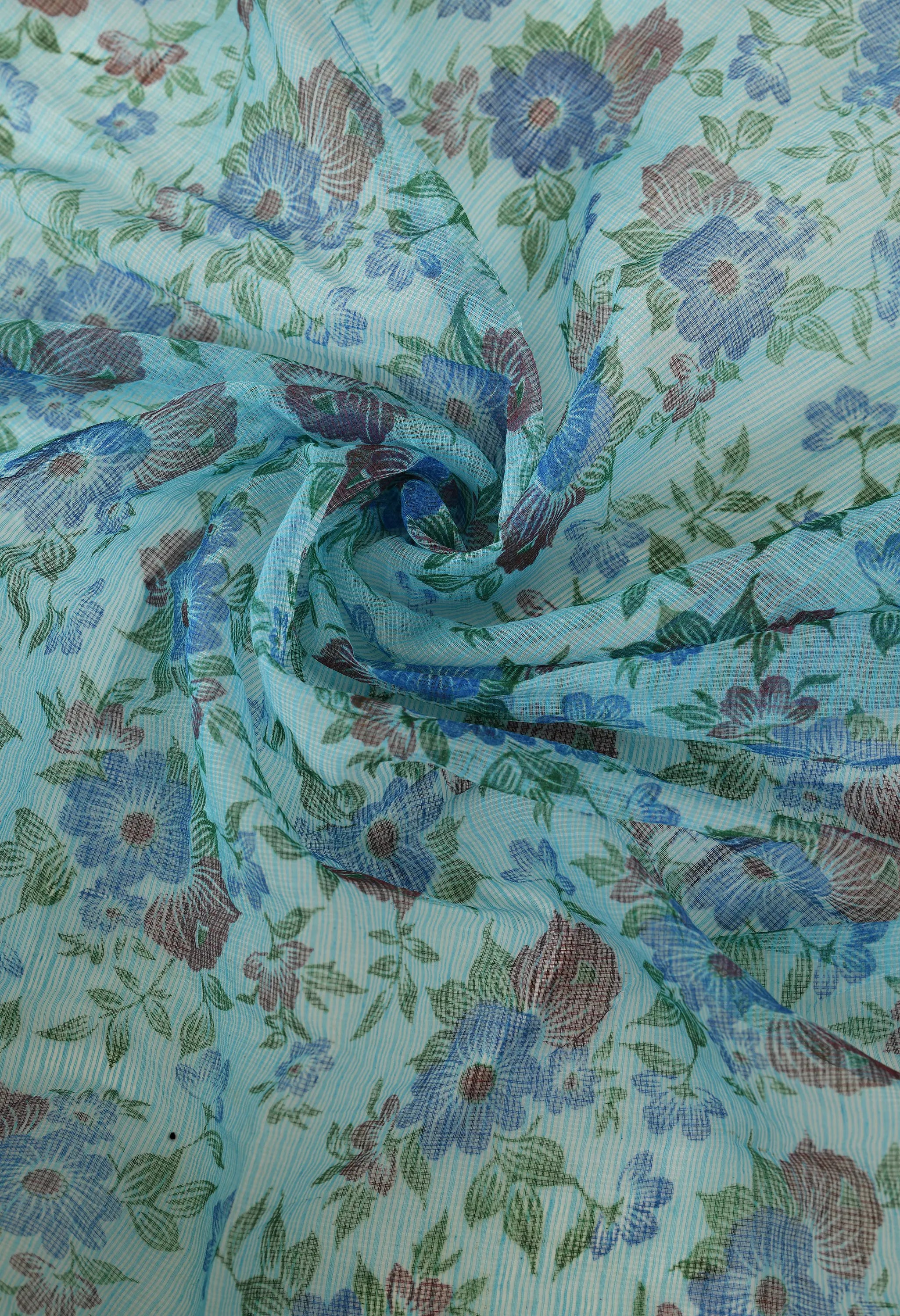 Sapphire Blue Cotton with Elegant Floral Pattern