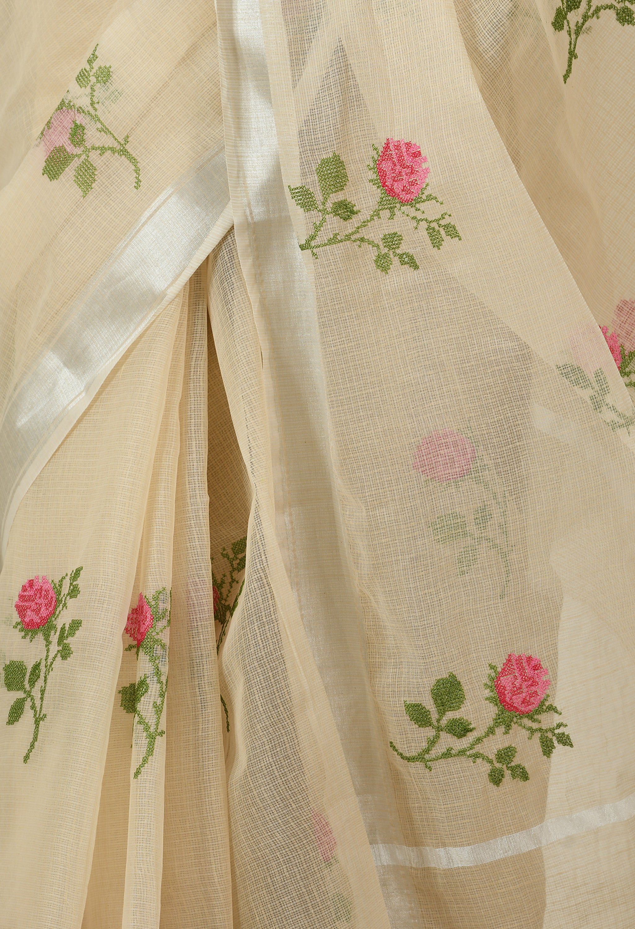 Beige Nude Cotton with Sublime Floral Embroidery