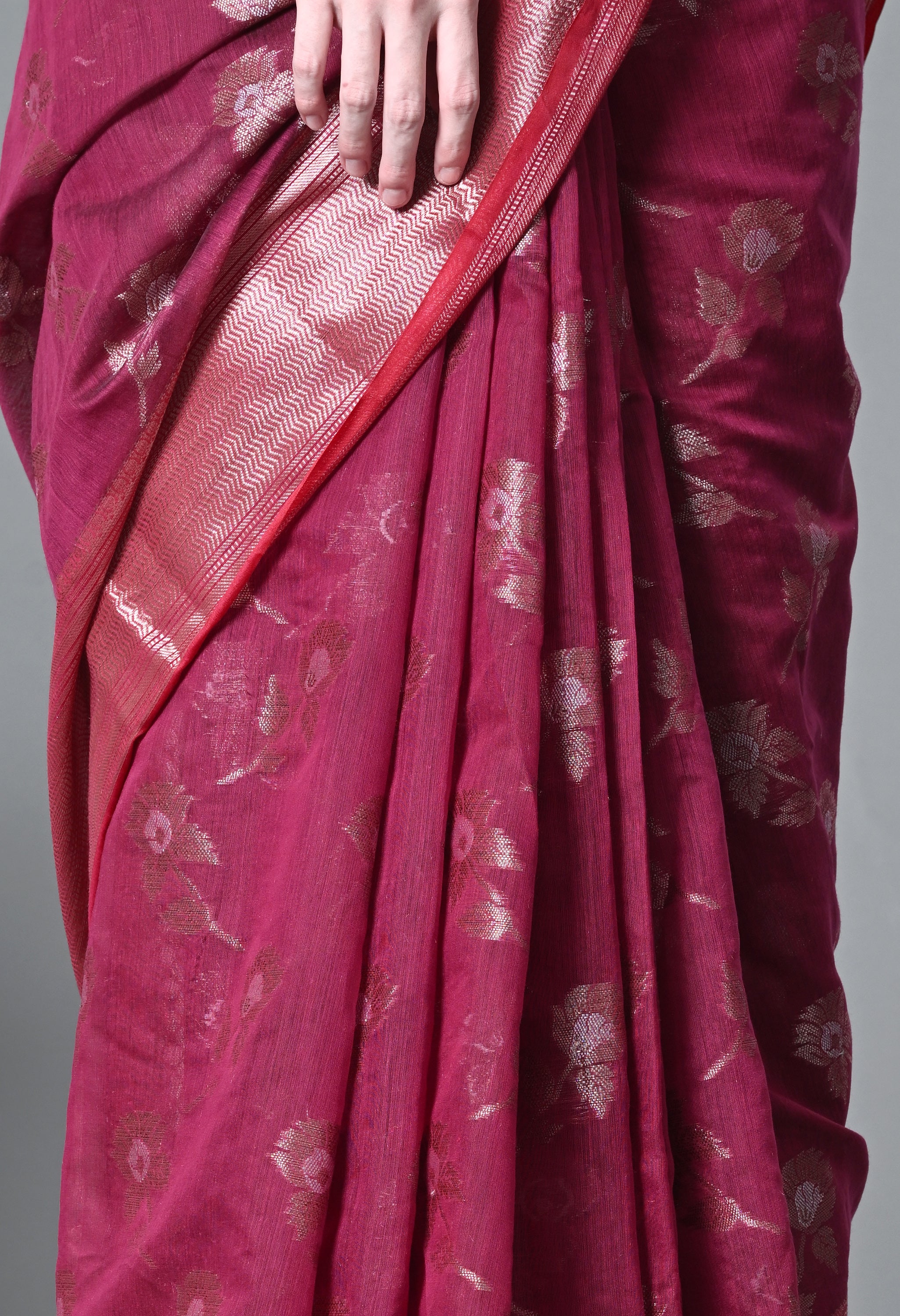 Maroon Kota Cotton Woven Saree with Heavy work