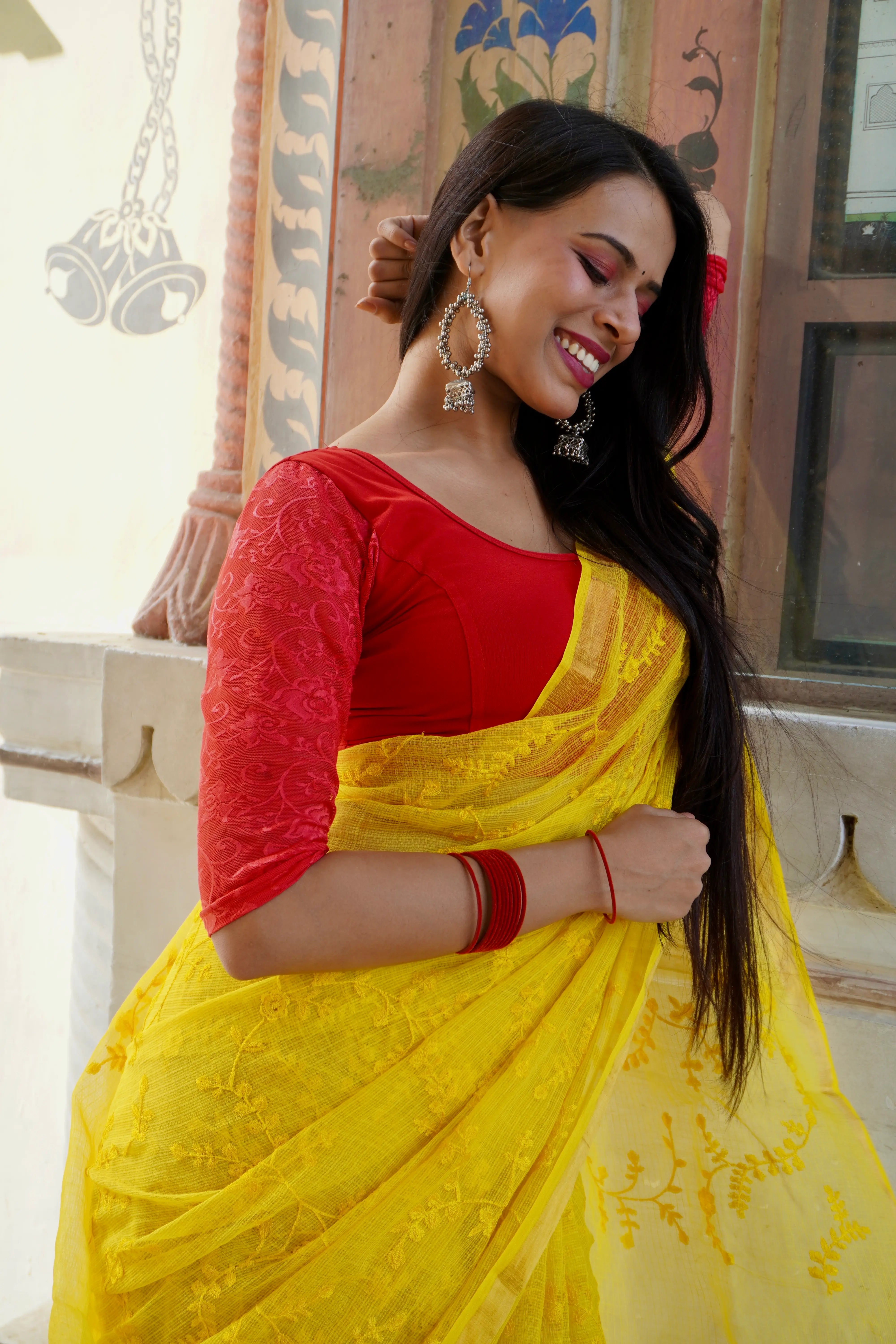 Sunshine Yellow Organic Cotton Saree with Opulent Embroidery