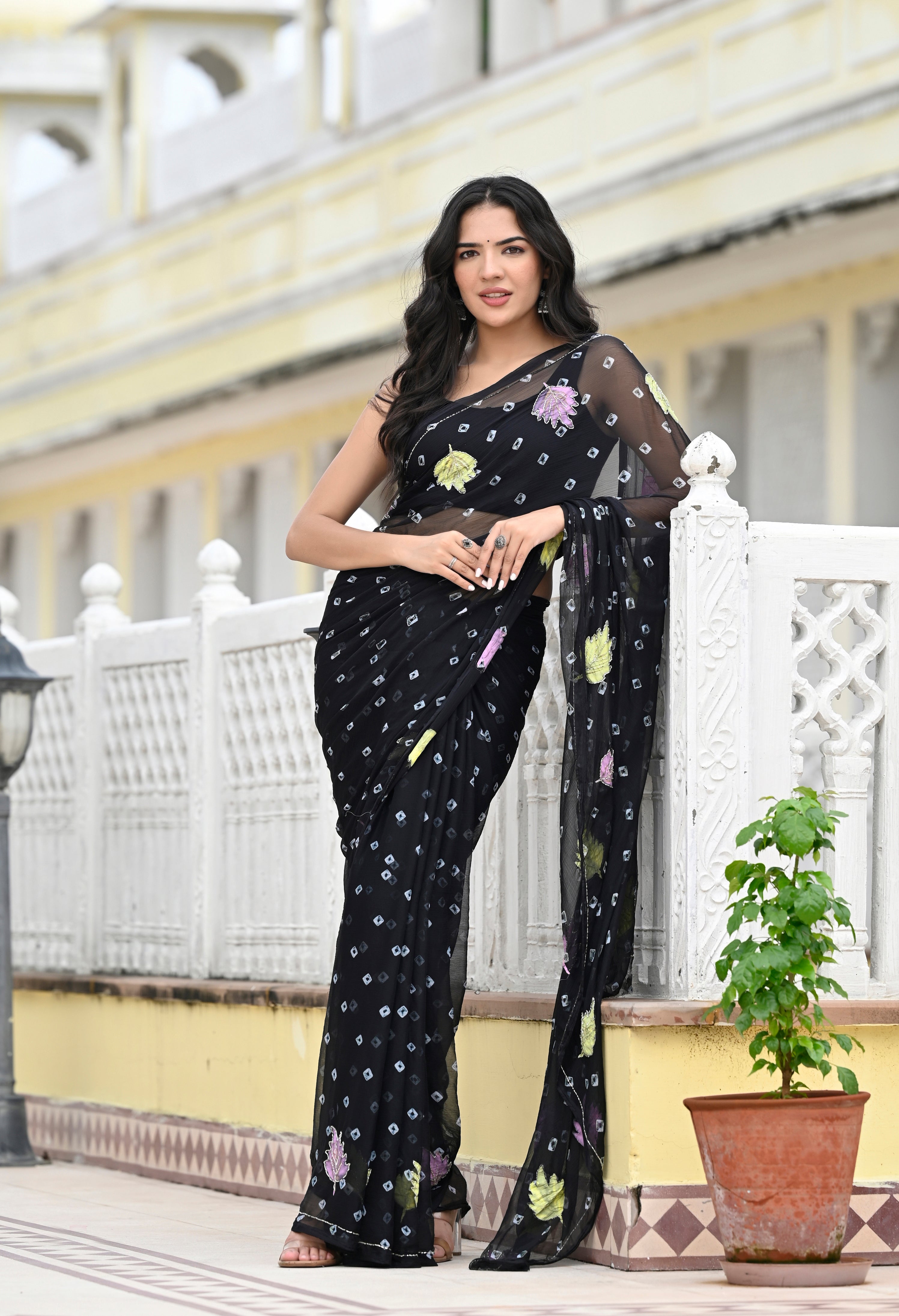 midnight-black-chiffon-saree-jaipur-bandhani