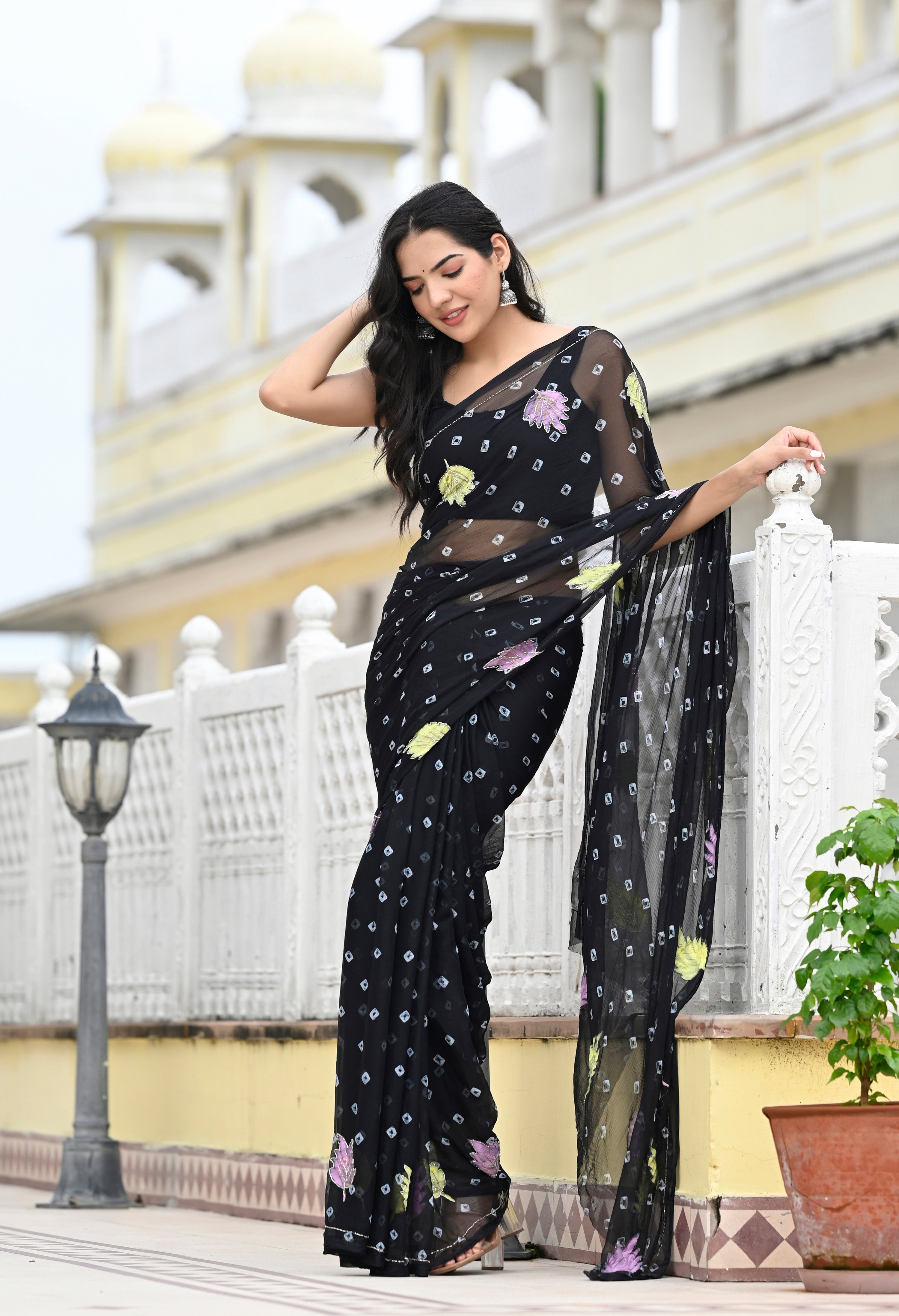 midnight-black-chiffon-saree-jaipur-bandhani