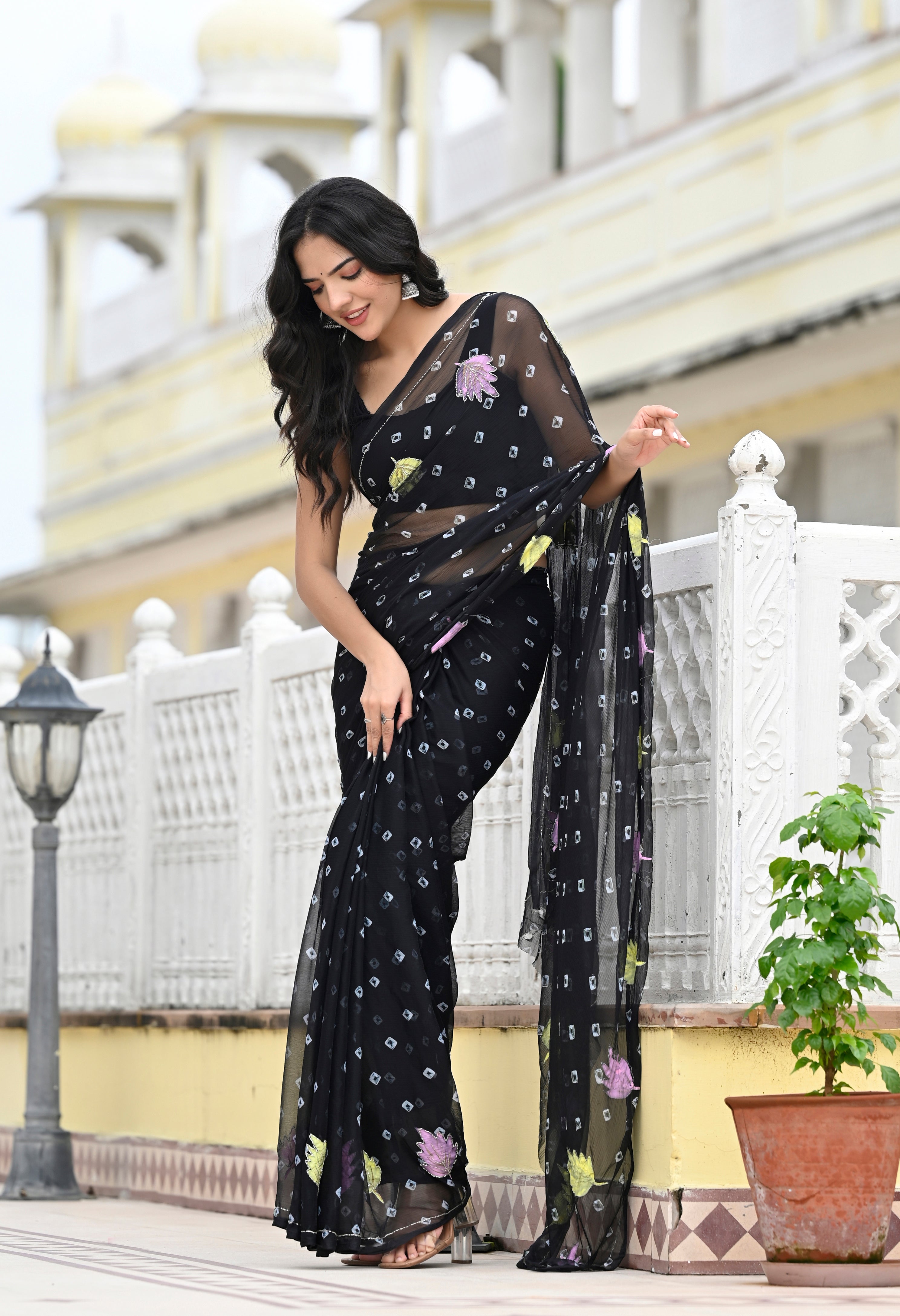 midnight-black-chiffon-saree-jaipur-bandhani