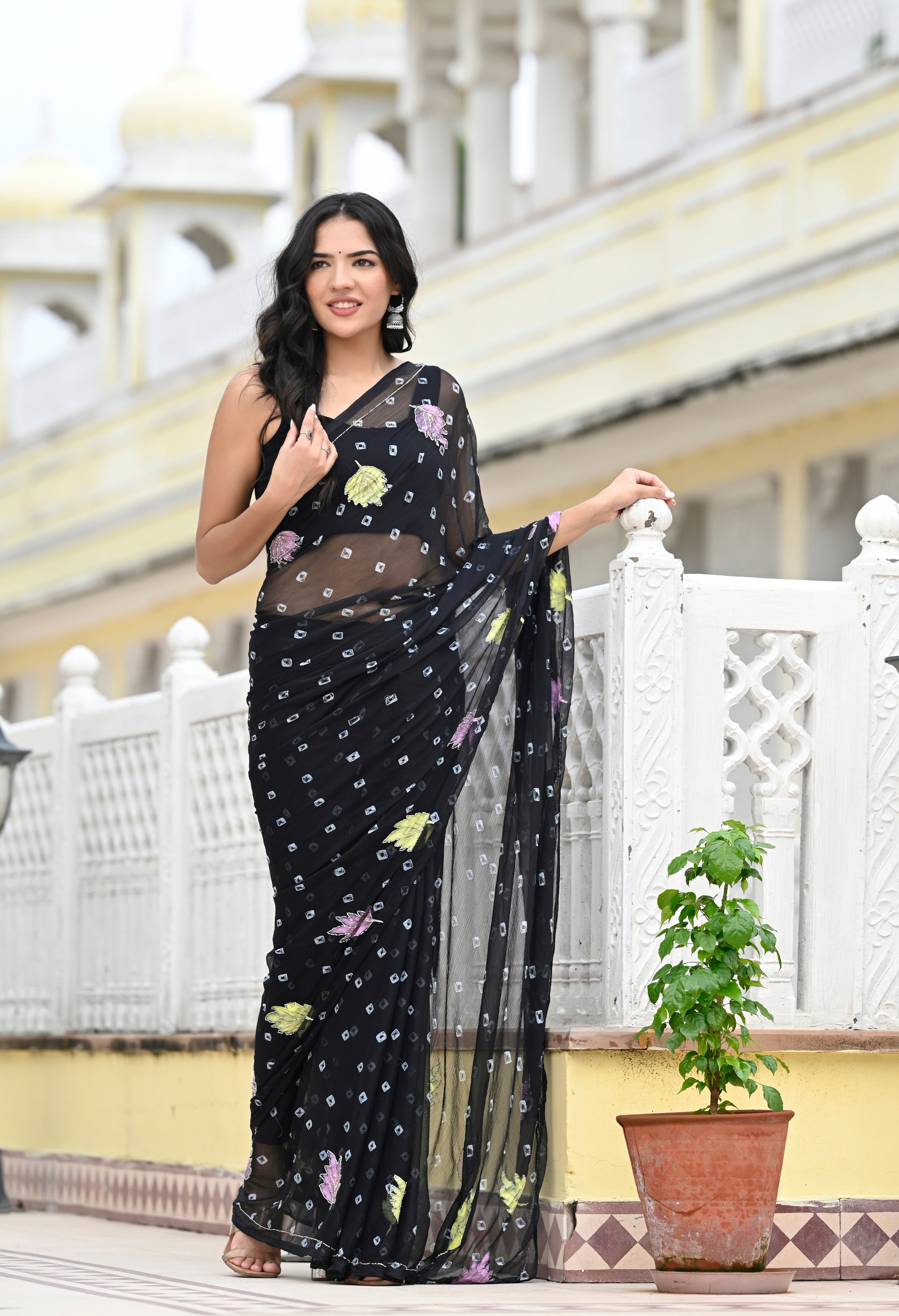 midnight-black-chiffon-saree-jaipur-bandhani