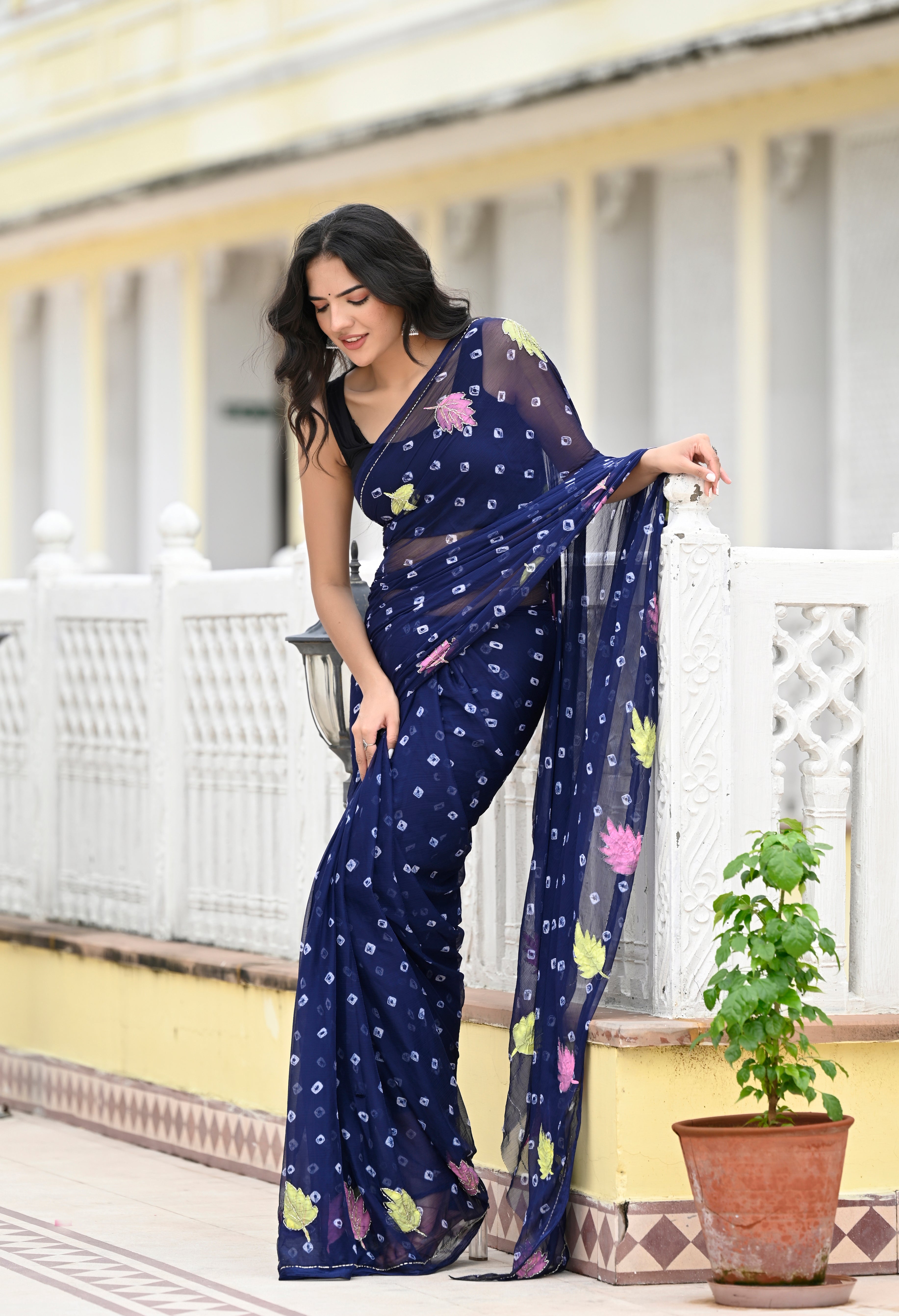 Royal Blue Chiffon with Jaipur Bandhani Style