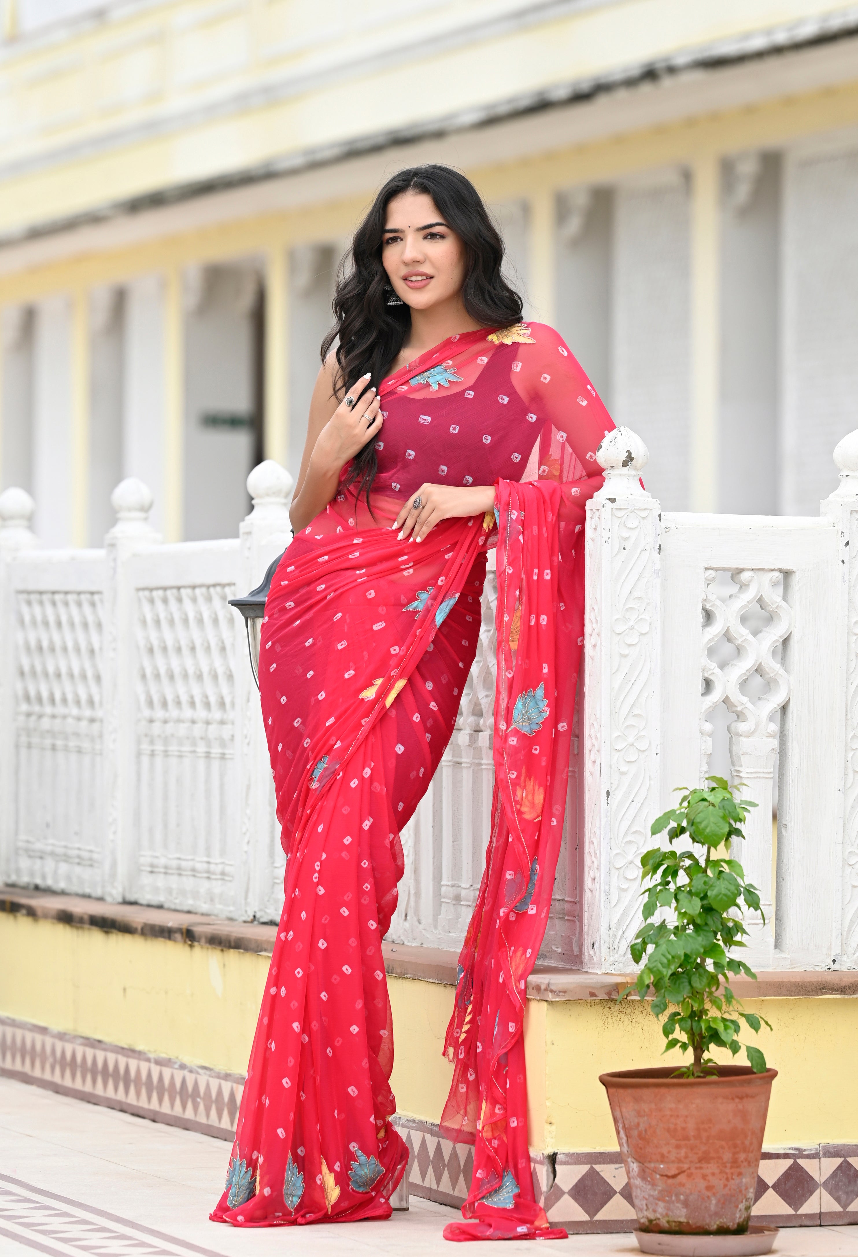 Rani Pink Chiffon in Jaipur Bandhani Style