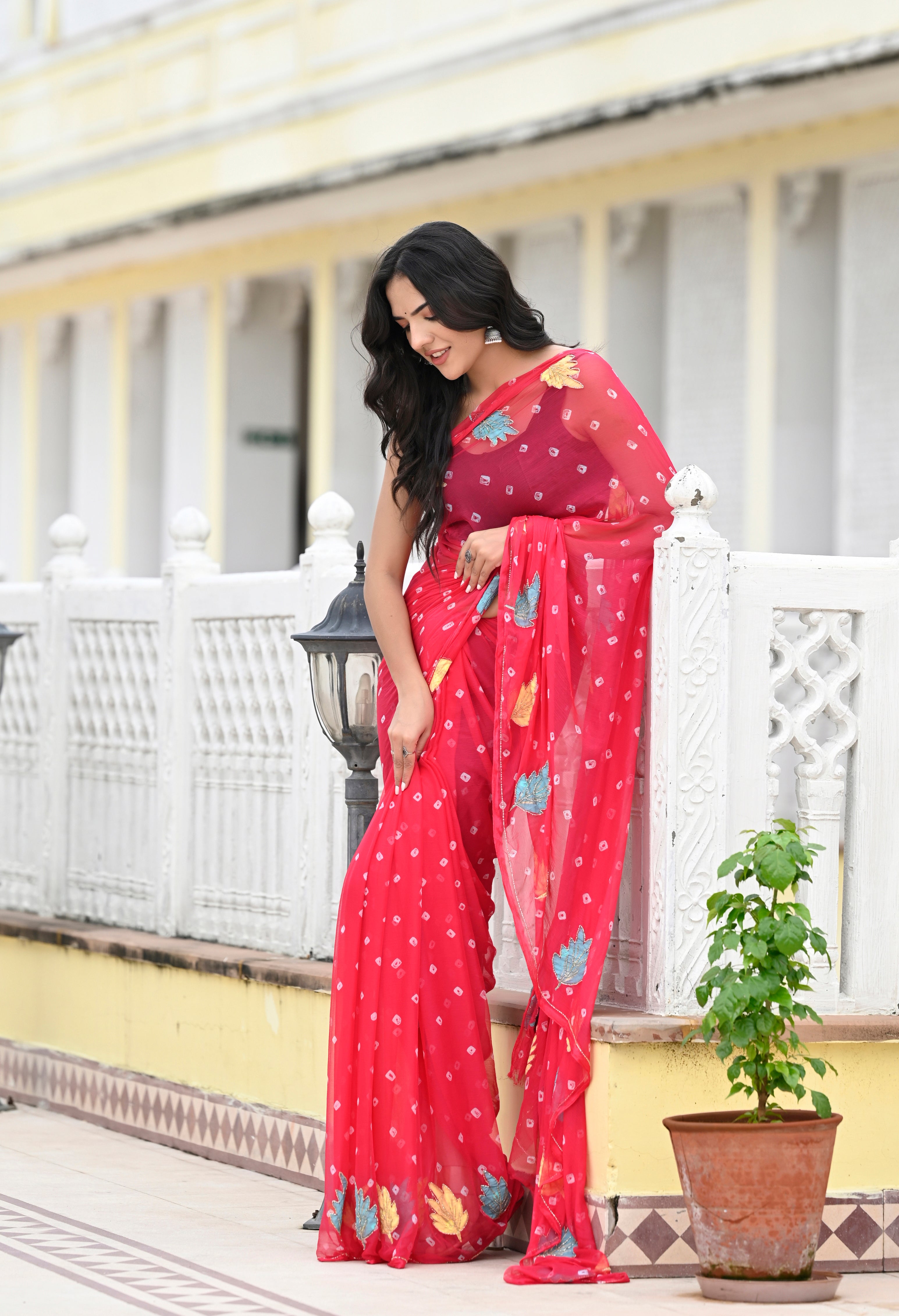 Rani Pink Chiffon in Jaipur Bandhani Style