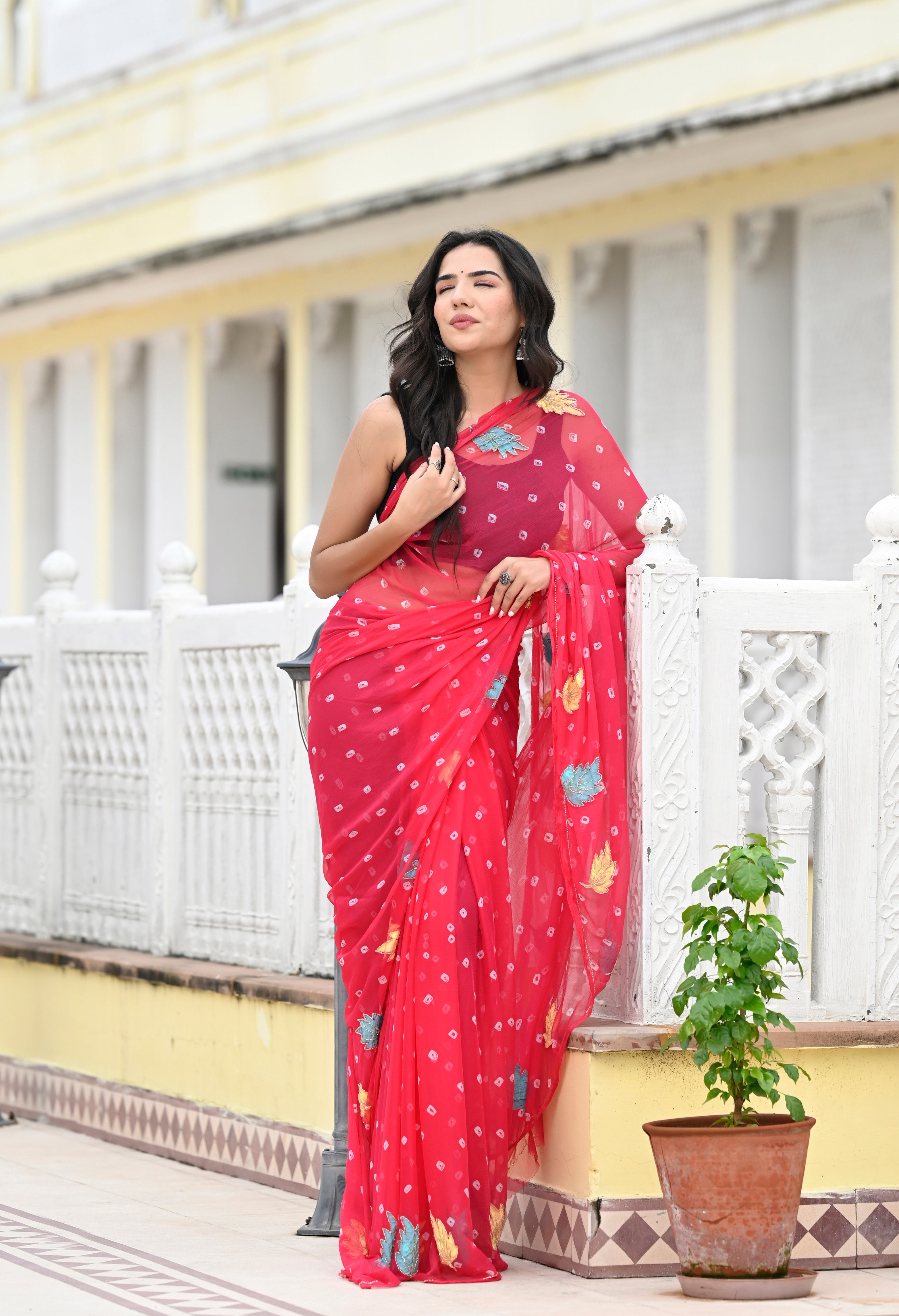 Rani Pink Chiffon in Jaipur Bandhani Style