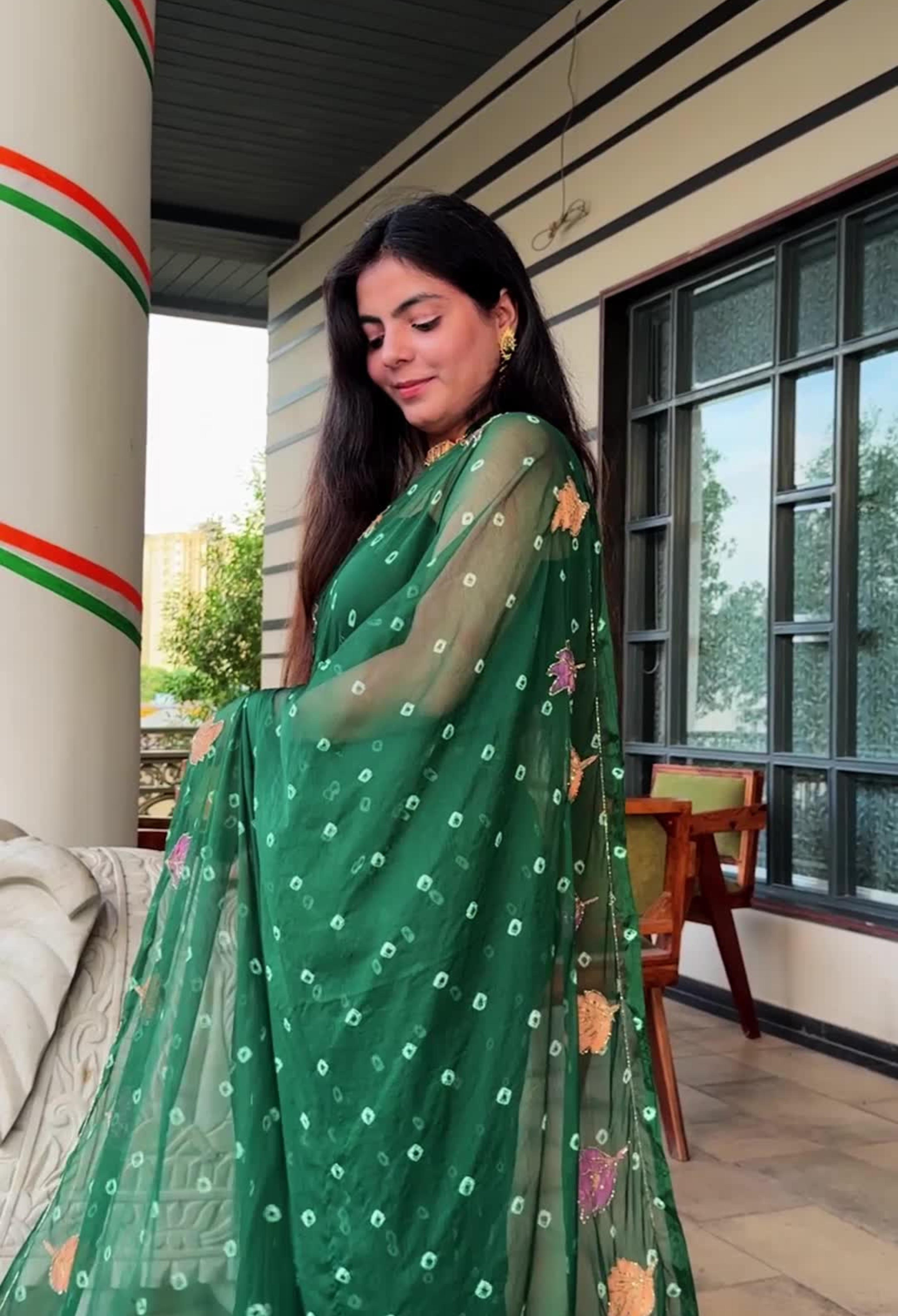 Emerald Green Chiffon in Jaipur Bandhani Style