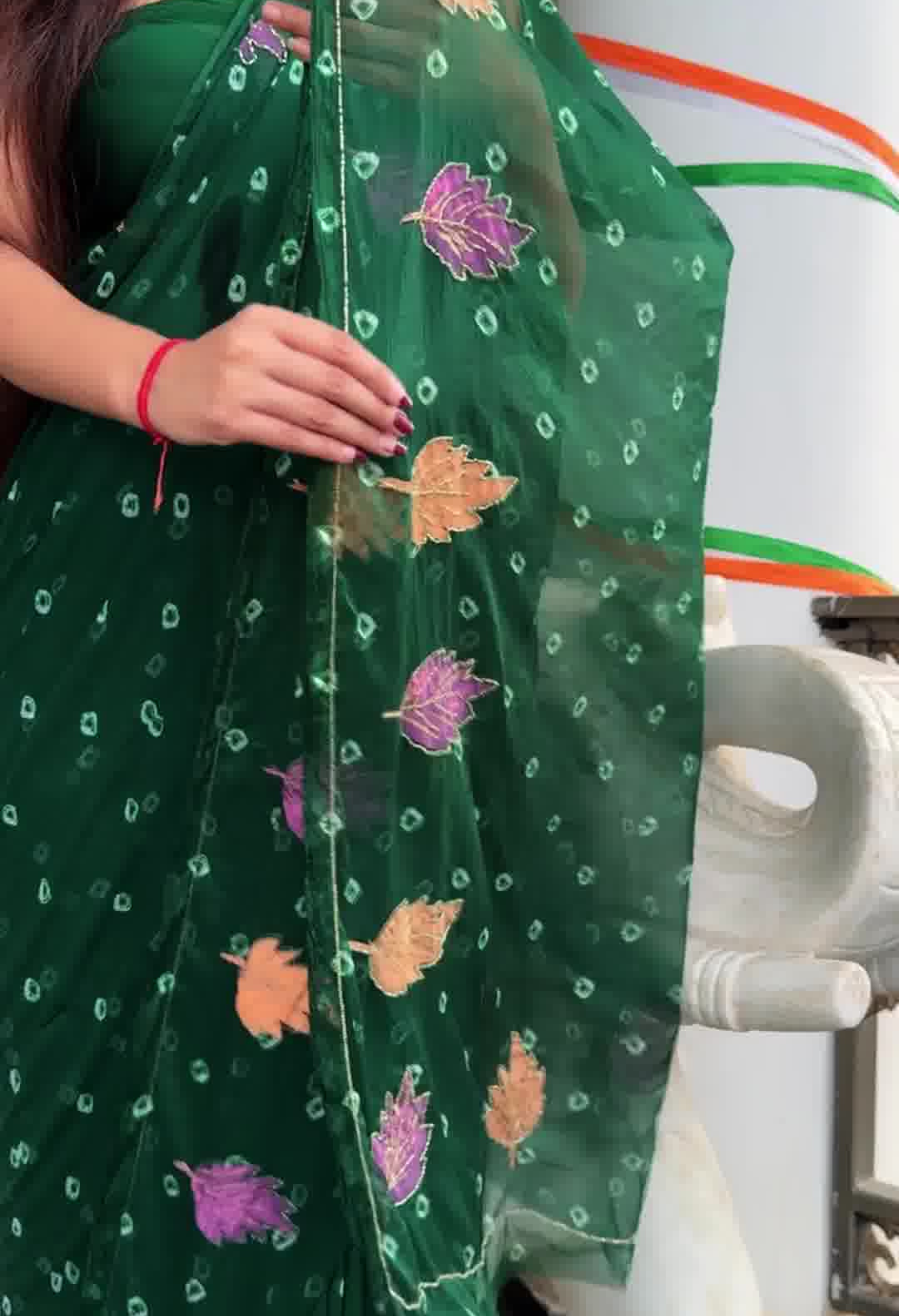 Emerald Green Chiffon in Jaipur Bandhani Style