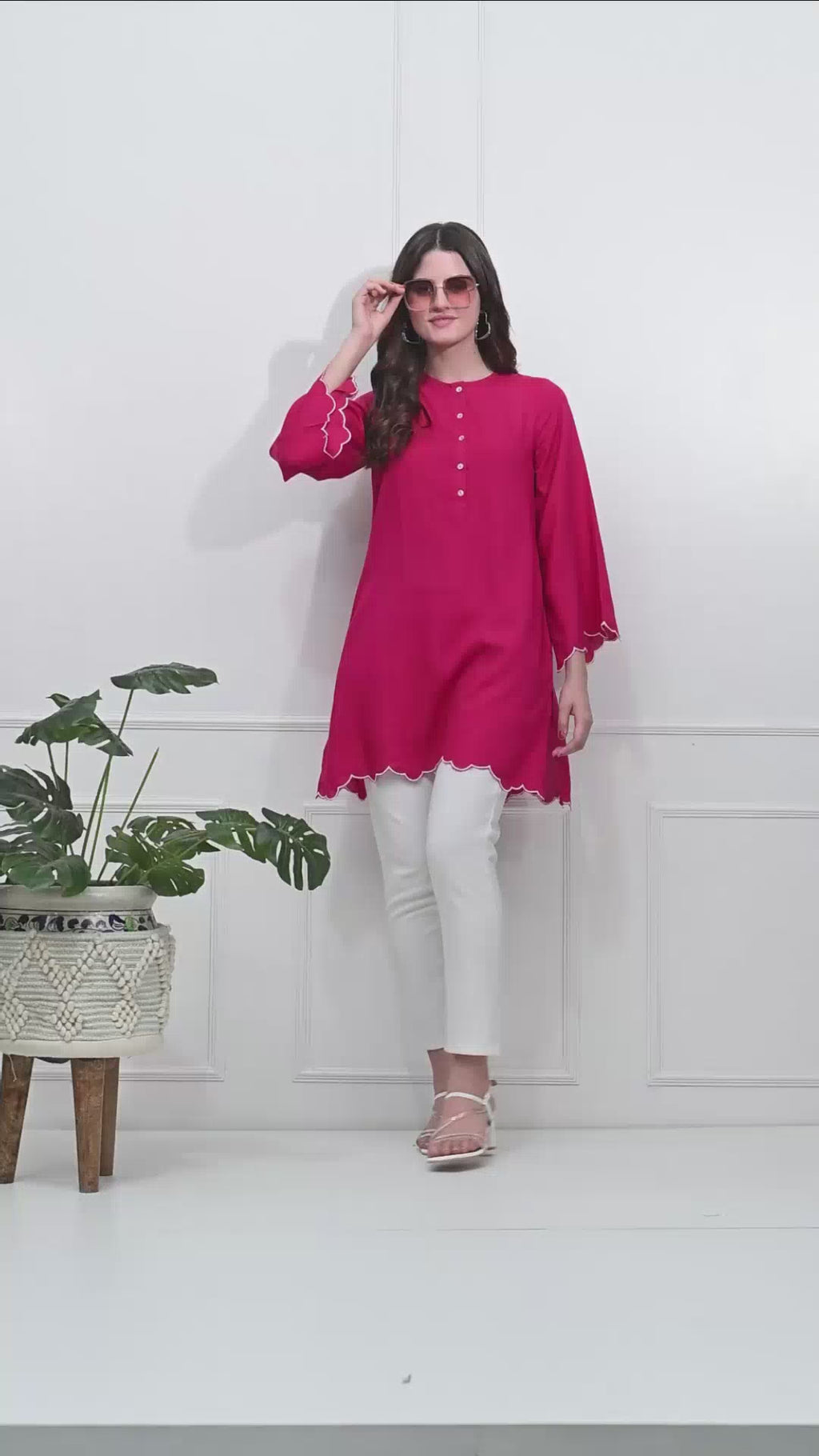 Fuschia Pink Rayon Short Kurtis (with Pocket)