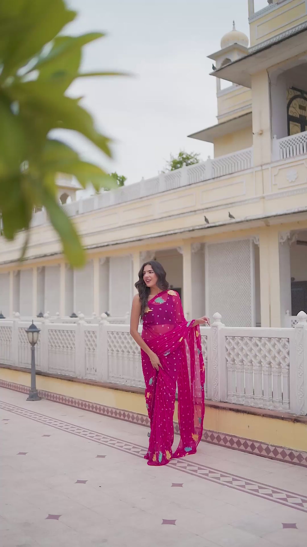 Coral Red Chiffon in Jaipur Bandhani Style