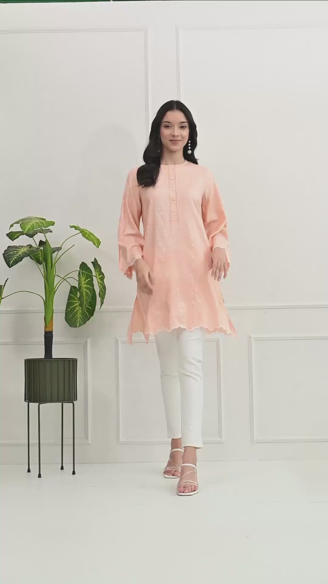 Peach Cotton Short Kurtis (with Pocket)