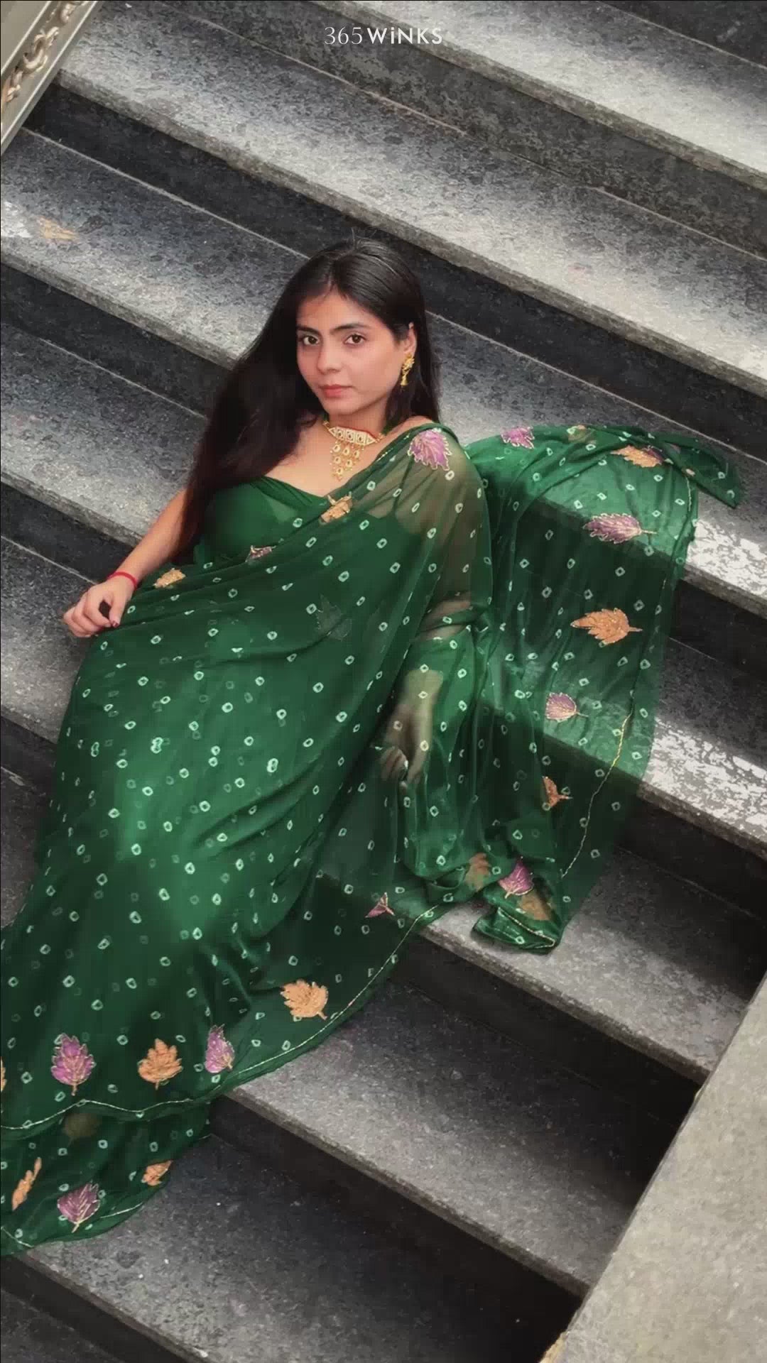 Emerald Green Chiffon in Jaipur Bandhani Style