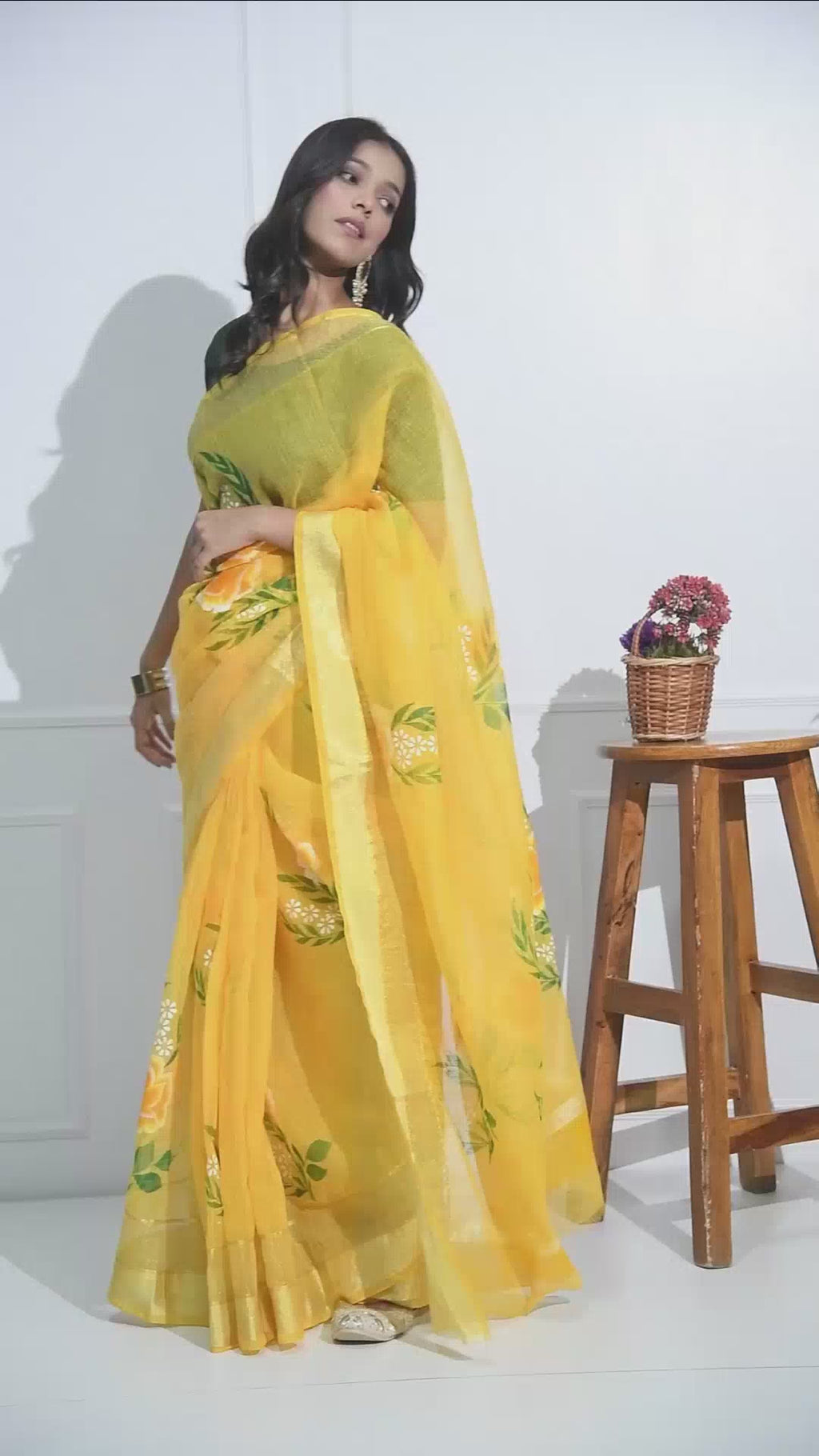 women wearing yellow kota doria saree