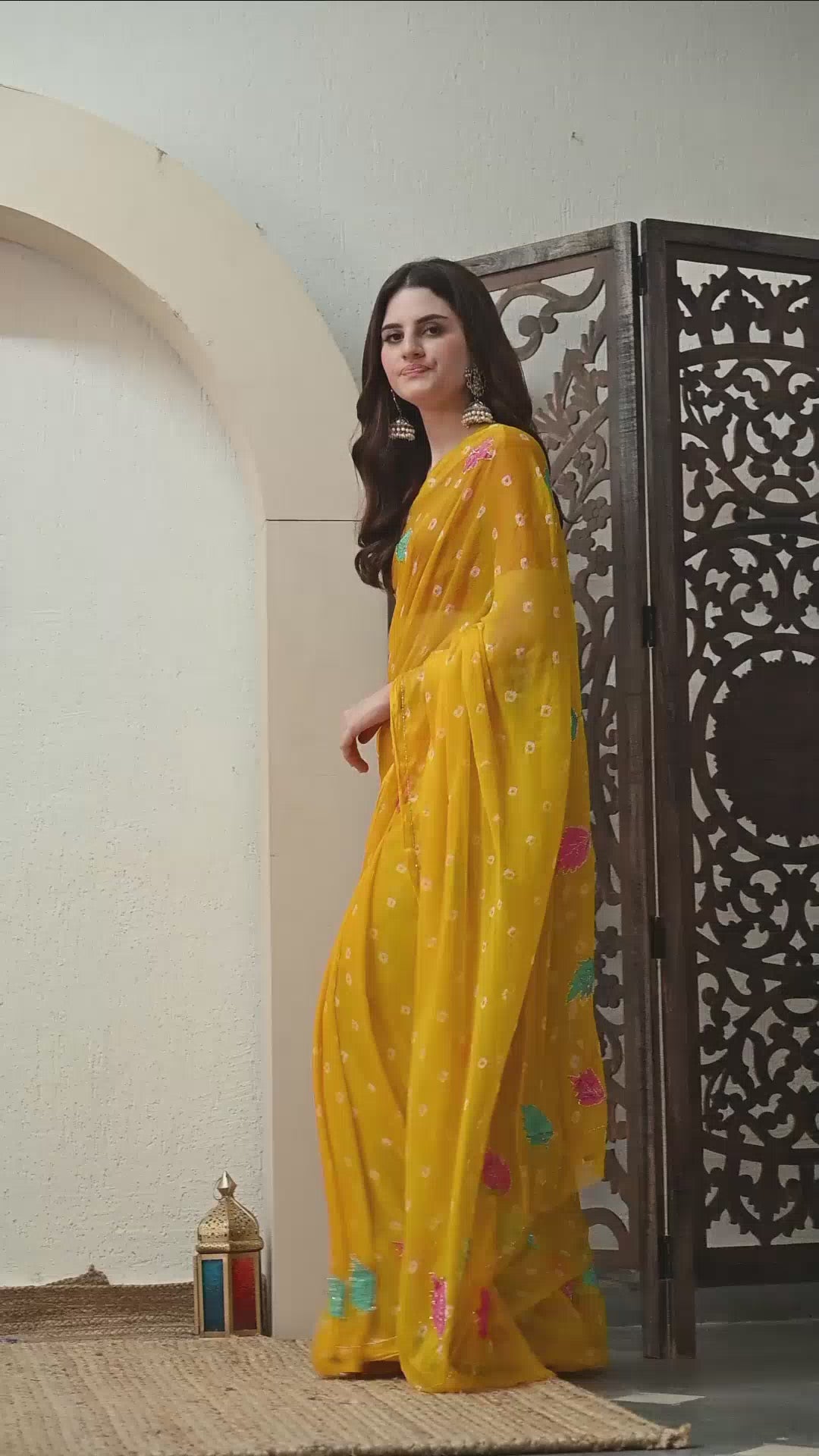 Light Mustard Yellow Chiffon in Jaipur Bandhani Style