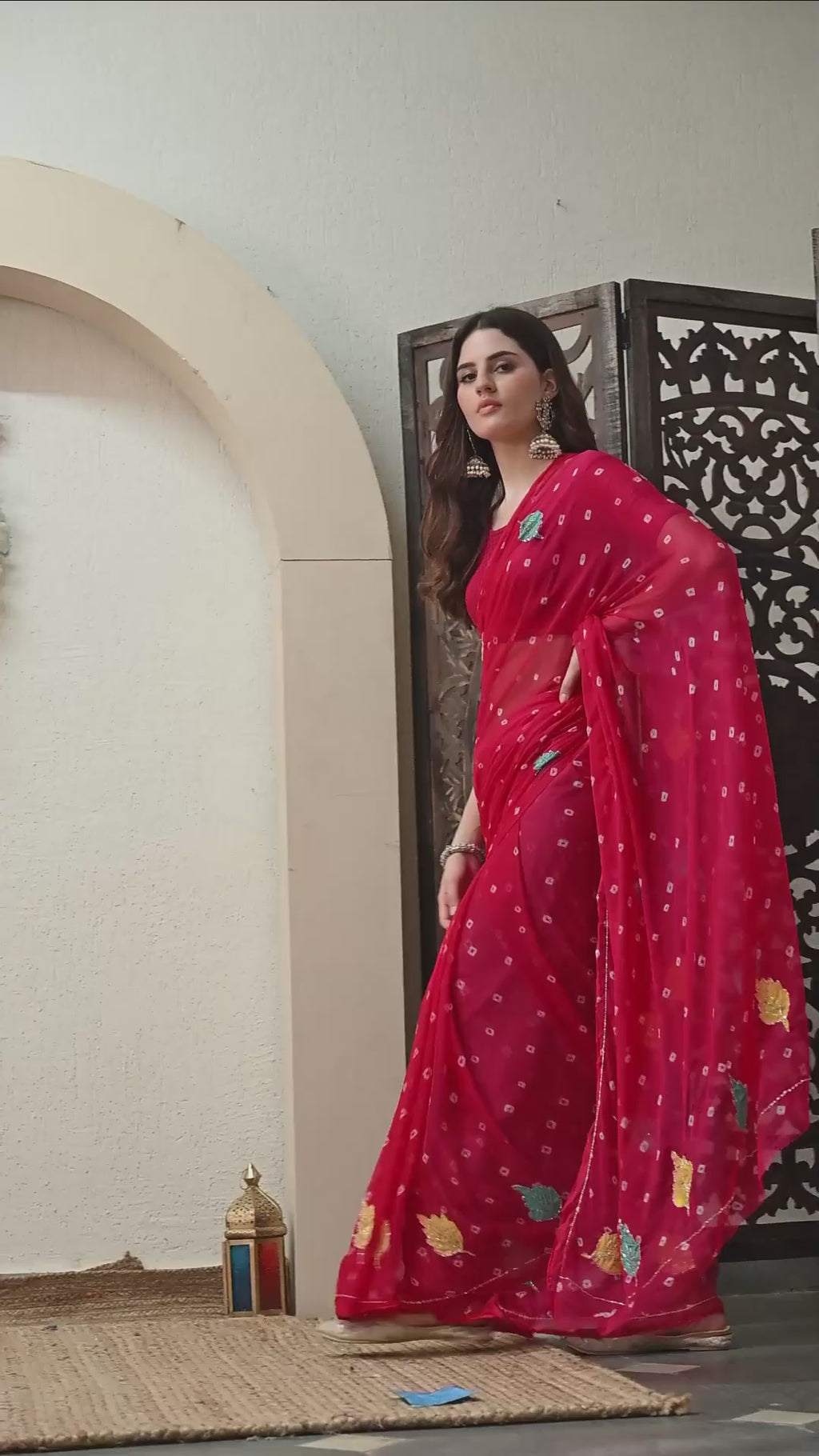 Ruby Red Chiffon in Jaipur Bandhani Style